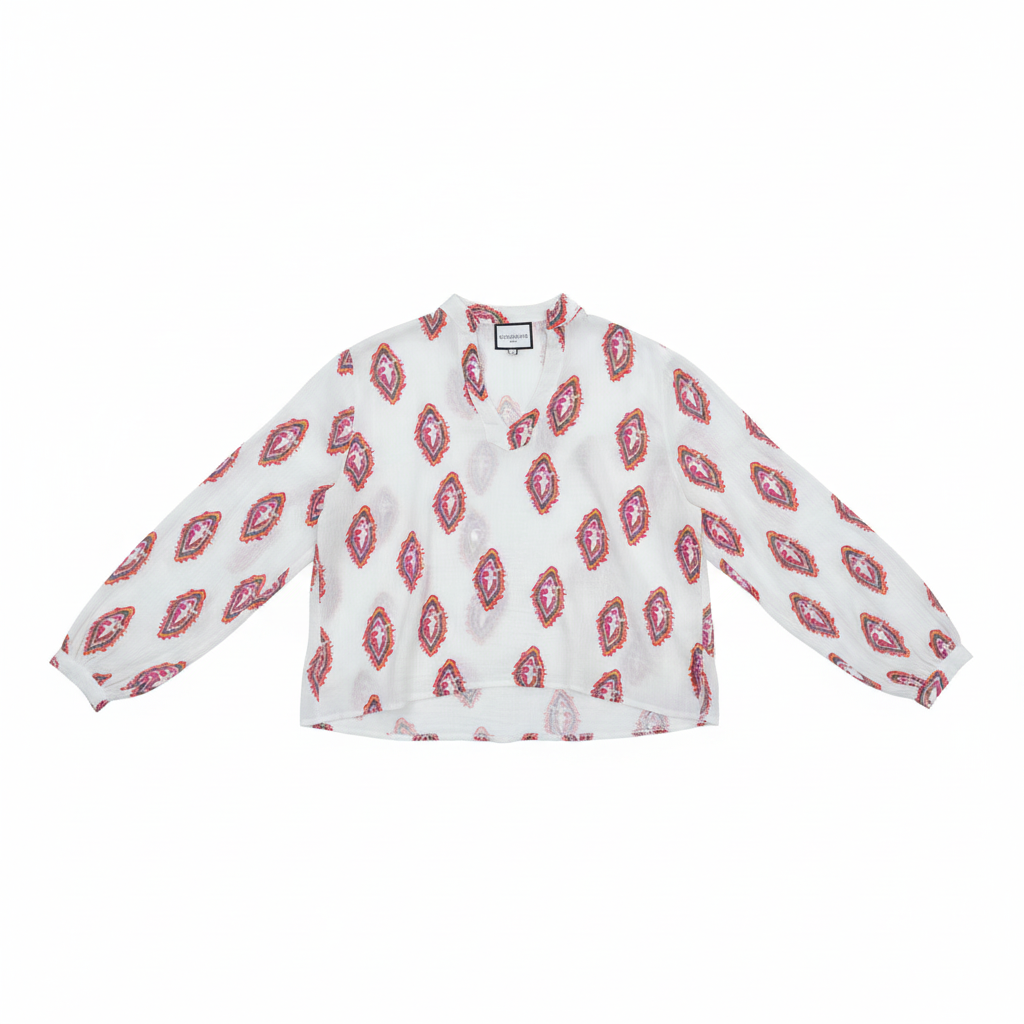 CAMISOLA GOLD&SILVER BRANCO ROSA PINK AZUL LARANJA DECOTE EM BICO MANGA CUMPRIDA BORDADO MIÇANGAS MI AMOR