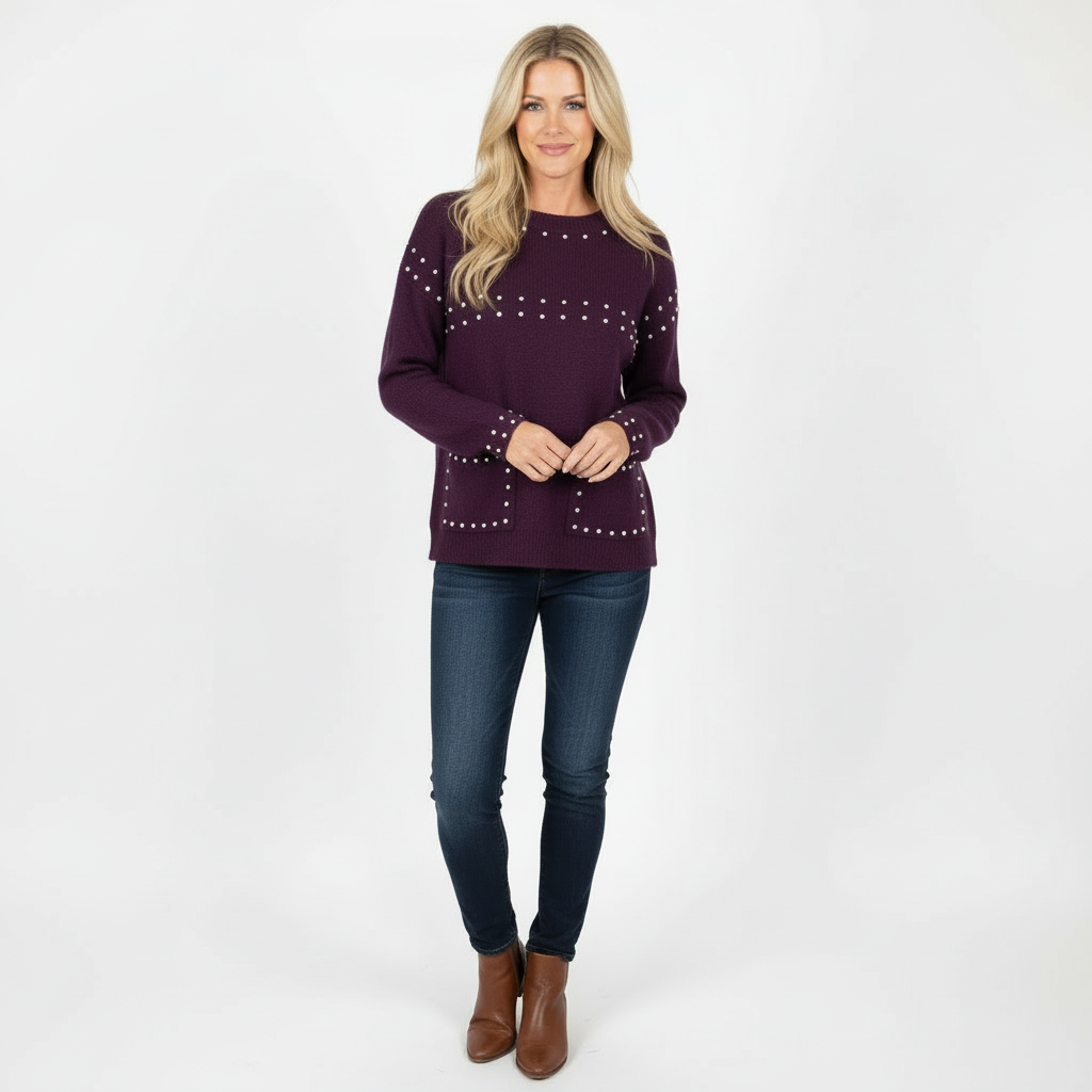 CAMISOLA AZARA BORDO DECOTE CANOA MANGA CUMPRIDA TAXAS BOLAS BOLSO FRONTAL