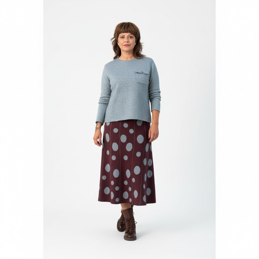 SAIA MIDI SKATIE BRAND BORDO PADRÃO BOLAS CINZAS