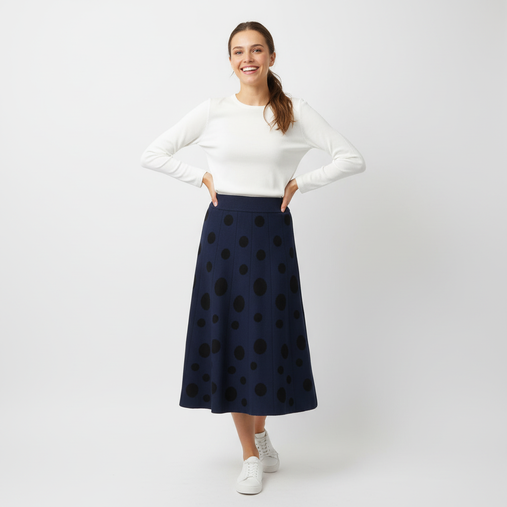 SAIA MIDI SKATIE BRAND AZUL ESCURO PADRÃO BOLAS PRETAS