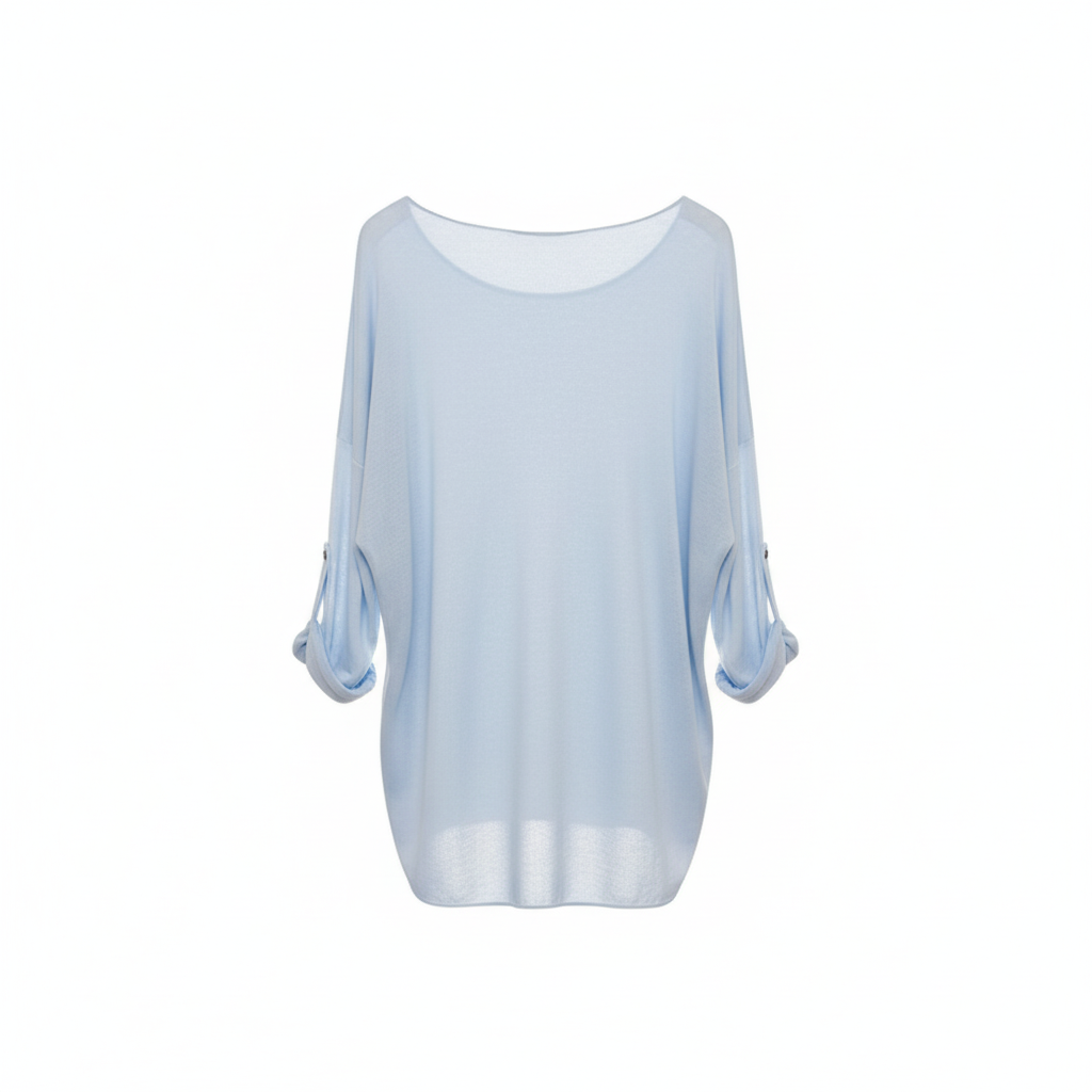 CAMISOLA MILANO AZUL BEBE BRILHO PADRÃO BOLAS CINZA MANGA 3/4