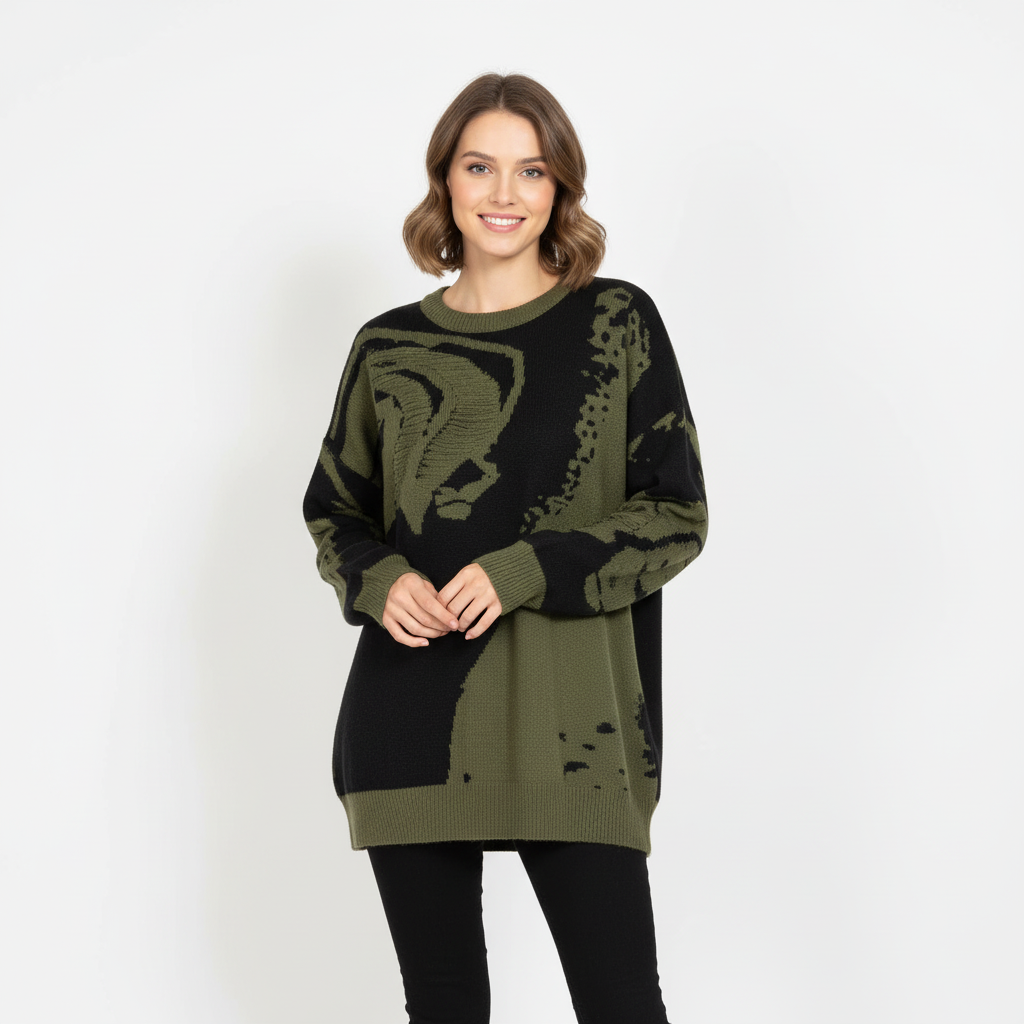 CAMISOLA NEFELIBATA VERDE MILITAR E PRETO ESTAMPA E DETALHES EM RECORTE CAMISA DE MANGA CUMPRIDA