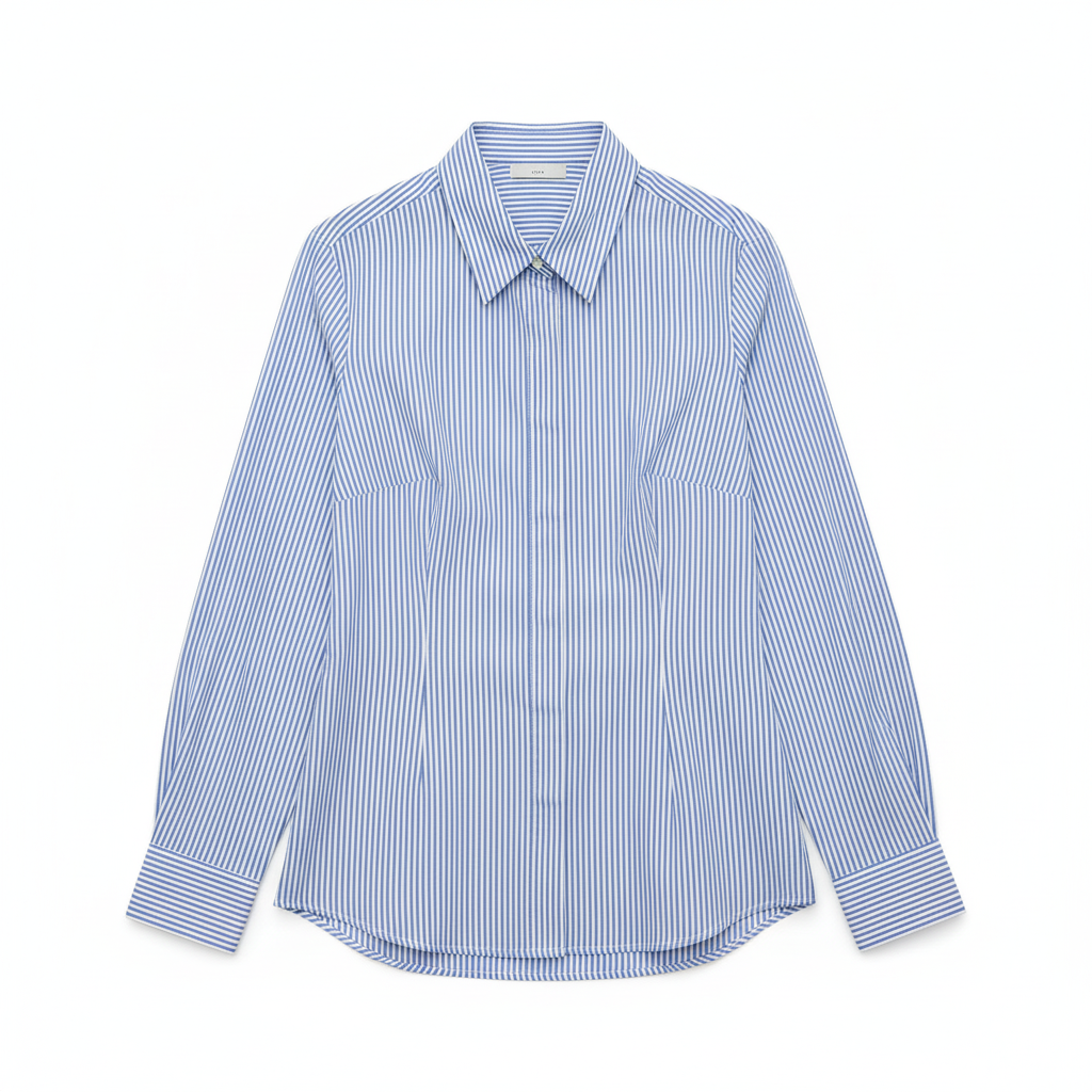 CAMISA LETAA AZUL BRANCO LISTRAS ACINTURADO BOTÕES MANGA CUMPRIDA