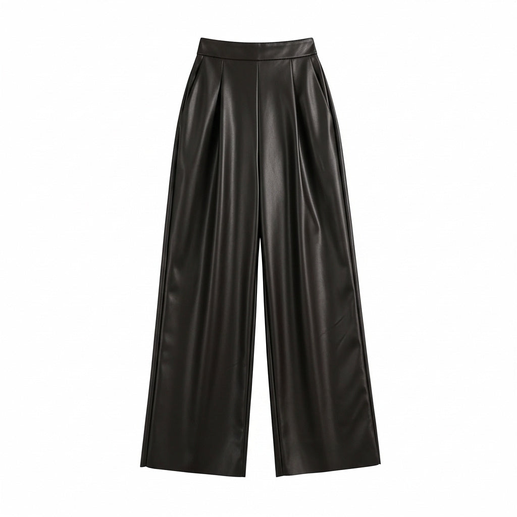 CALÇA FLAIR EGLAF CASTANHO ESCURO ECO PELE BOLSOS