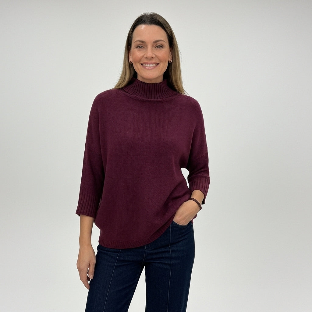 CAMISOLA GOLA ALTA 6° SHOP BORDO CACHARREL MANGA 3/4 CANELADA