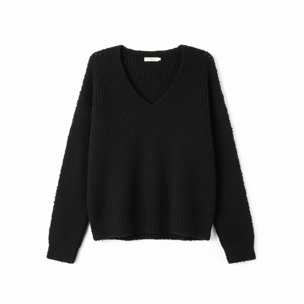 CAMISOLA COCO ITALIA PRETO DECOTE EM BICO LÃ LISO