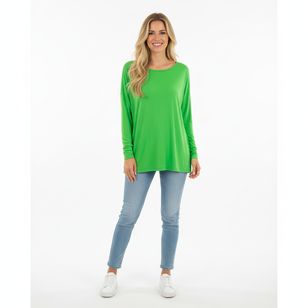 CAMISOLA AZARA VERDE LIMÃO DECOTE CANOA MANGA CUMPRIDA