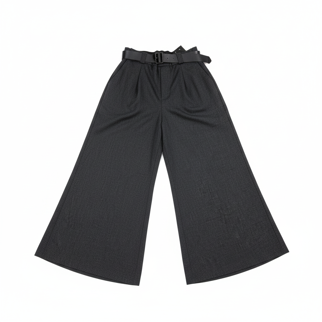 CALÇA FLAIR CAMILLE FRANCE CINZA ASLFATO CINTO PRETO FIVELA DOURADA