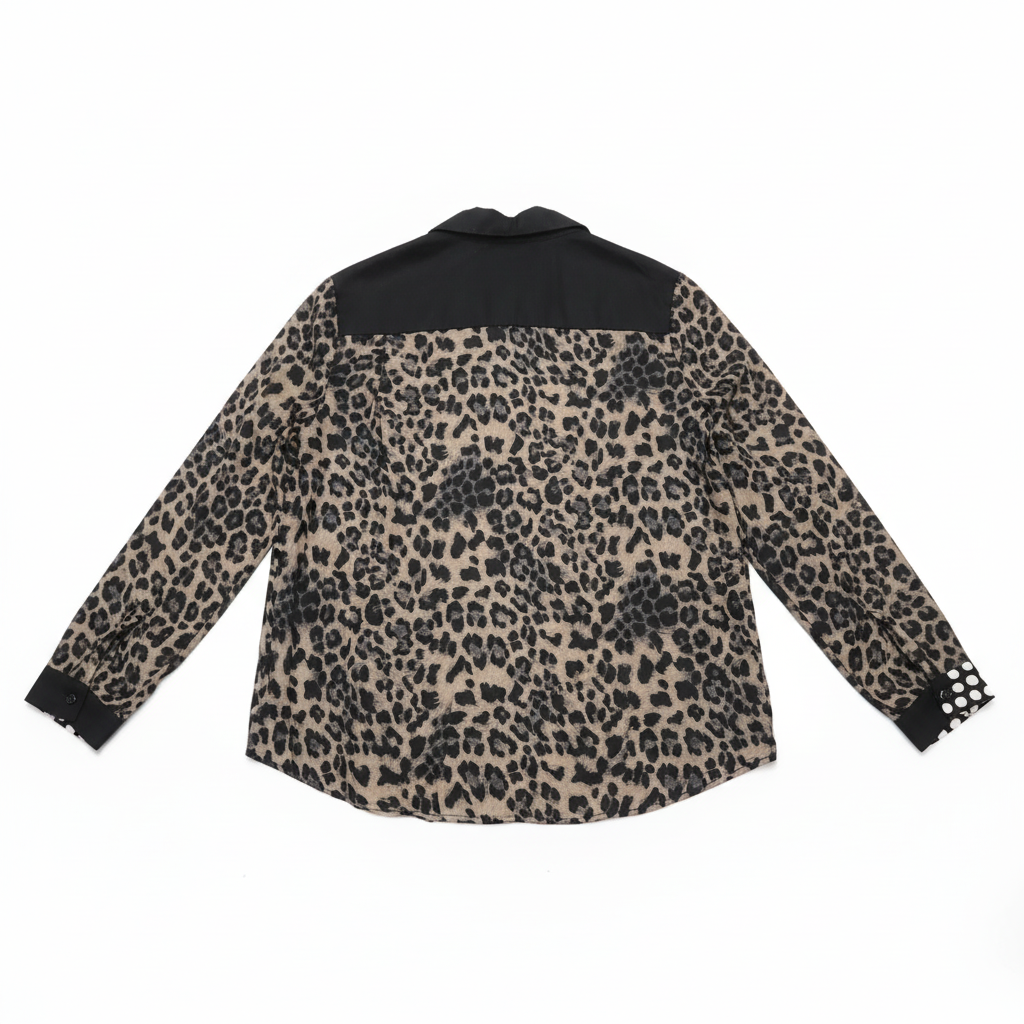 CAMISA NEFELIBATA TIGRESA ANIMAL PRINT CASTANHO PRETO BOLSO FRONTAL BOTÕES