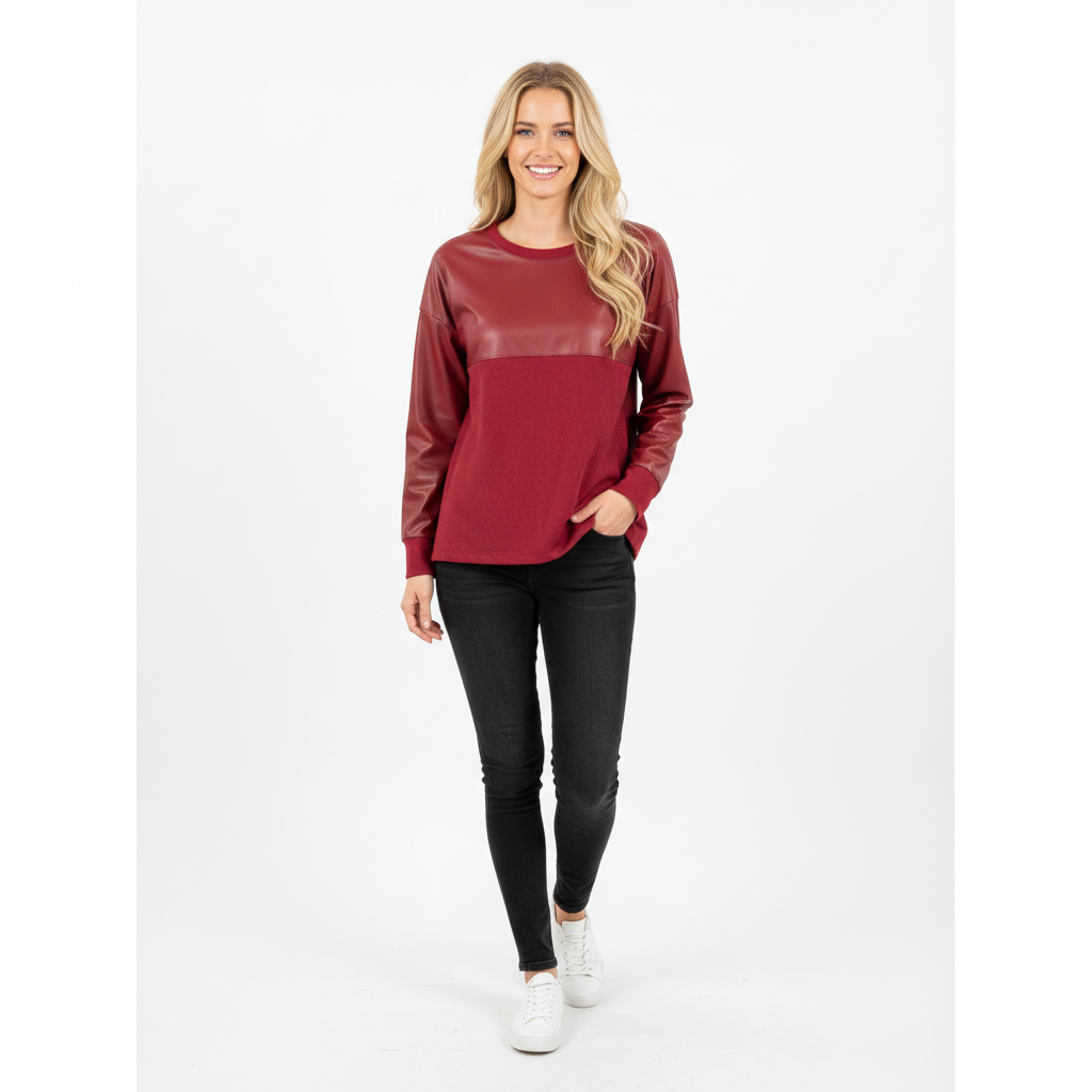 CAMISOLA AMY BORDO CAMURÇA ECO PELE BUSTO MANGA CUMPRIDA