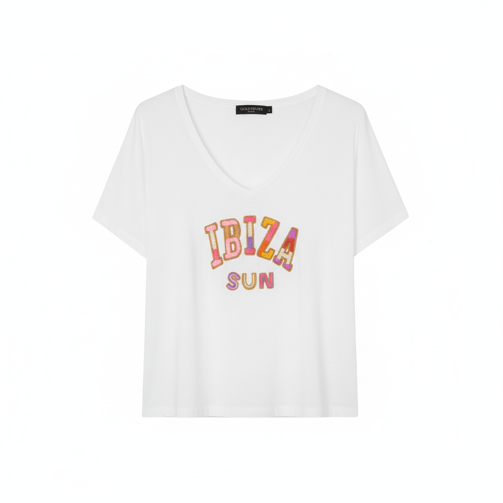 CAMISOLA GOLD&SILVER BRANCO ROSA PINK LILAS DOURADO VERMELHO DECOTE EM BICO MANGA CURTA BORDADO MIÇANGAS IBIZA SUN