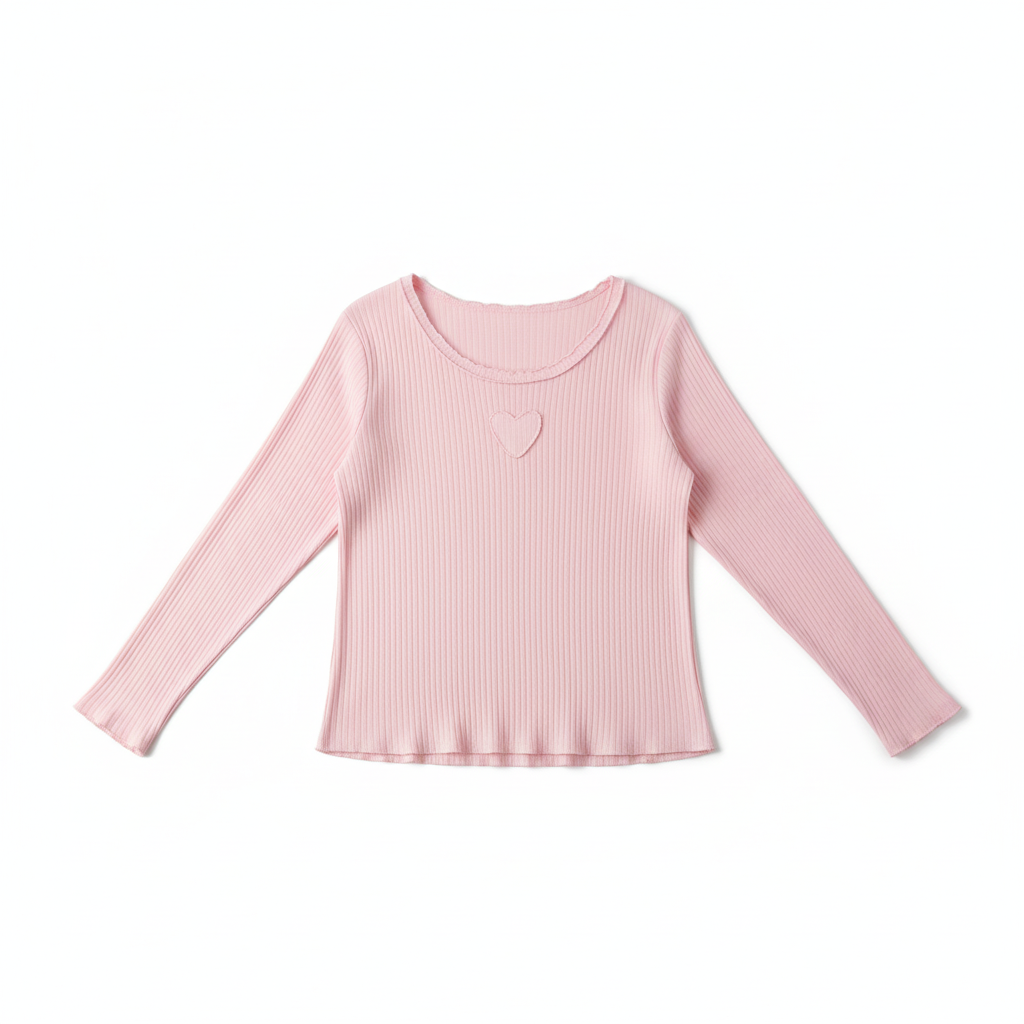 CAMISOLA MILANO ROSA BEBE DETALHE CORAÇÃO MANGA CUMPRIDA