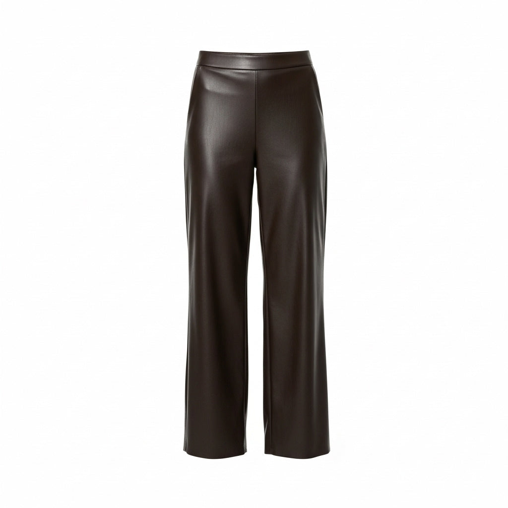 CALÇA FLAIR EGLAF CASTANHO ESCURO ECO PELE BOLSOS