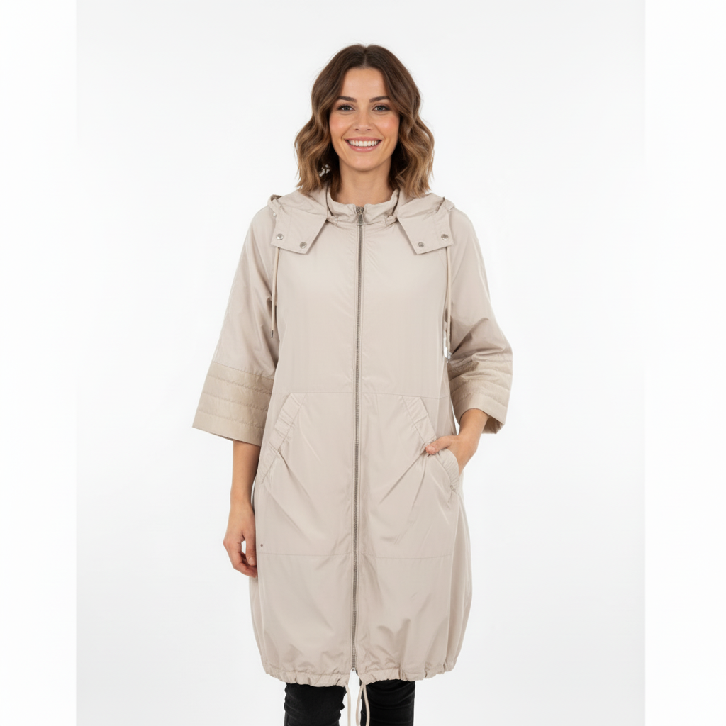 CASACO FLY LUXURY CREME ZIPER IMPERMEAVEL LONGO BOLSOS TOUCA