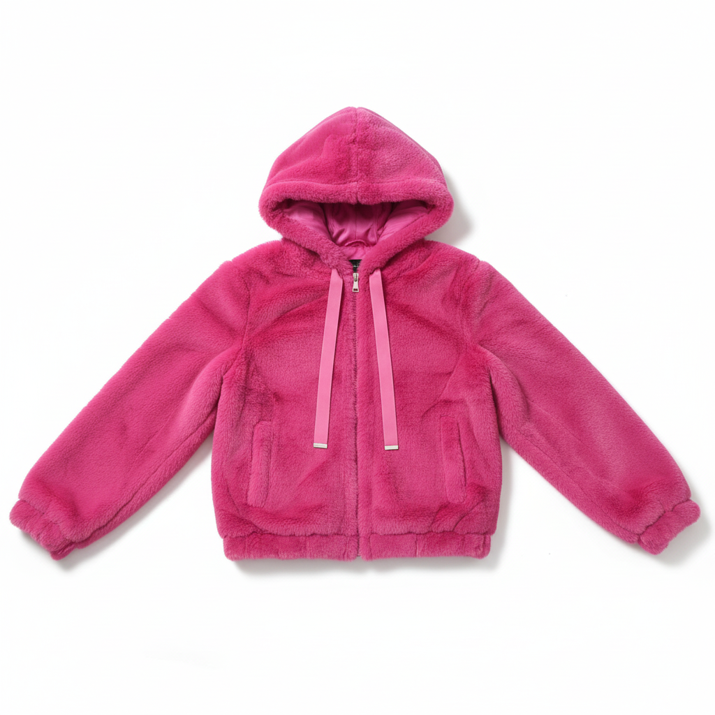 CASACO PELUCHE TEDDY MÉDIO CARLA GIANNINI ROSA PINK VELUDO PELOS ZIPER E 2 BOLSOS