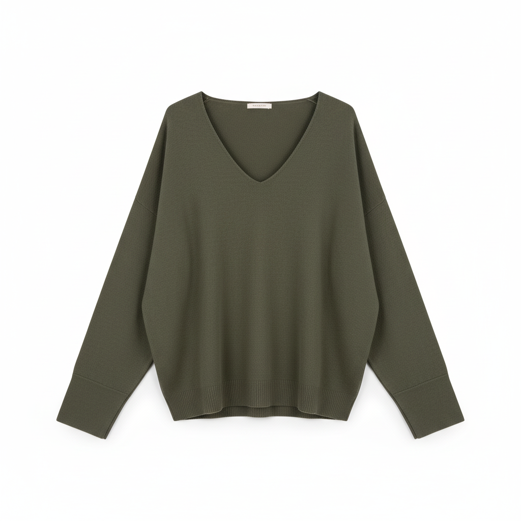 CAMISOLA VINCEOTTO VERDE ESCURO DECOTE EM BICO MANGA CUMPRIDA PUNHO E BARRA CANELADA
