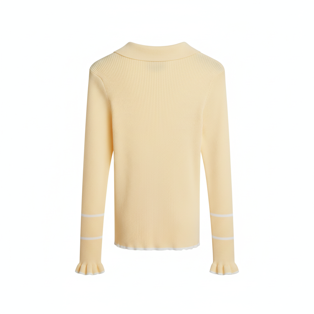 CAMISOLA MOCHY AMARELO BEBE TECIDO CANELADO BABADO PUNHO LISTRAS MANGA LONGA BOTÕES FRONTAL