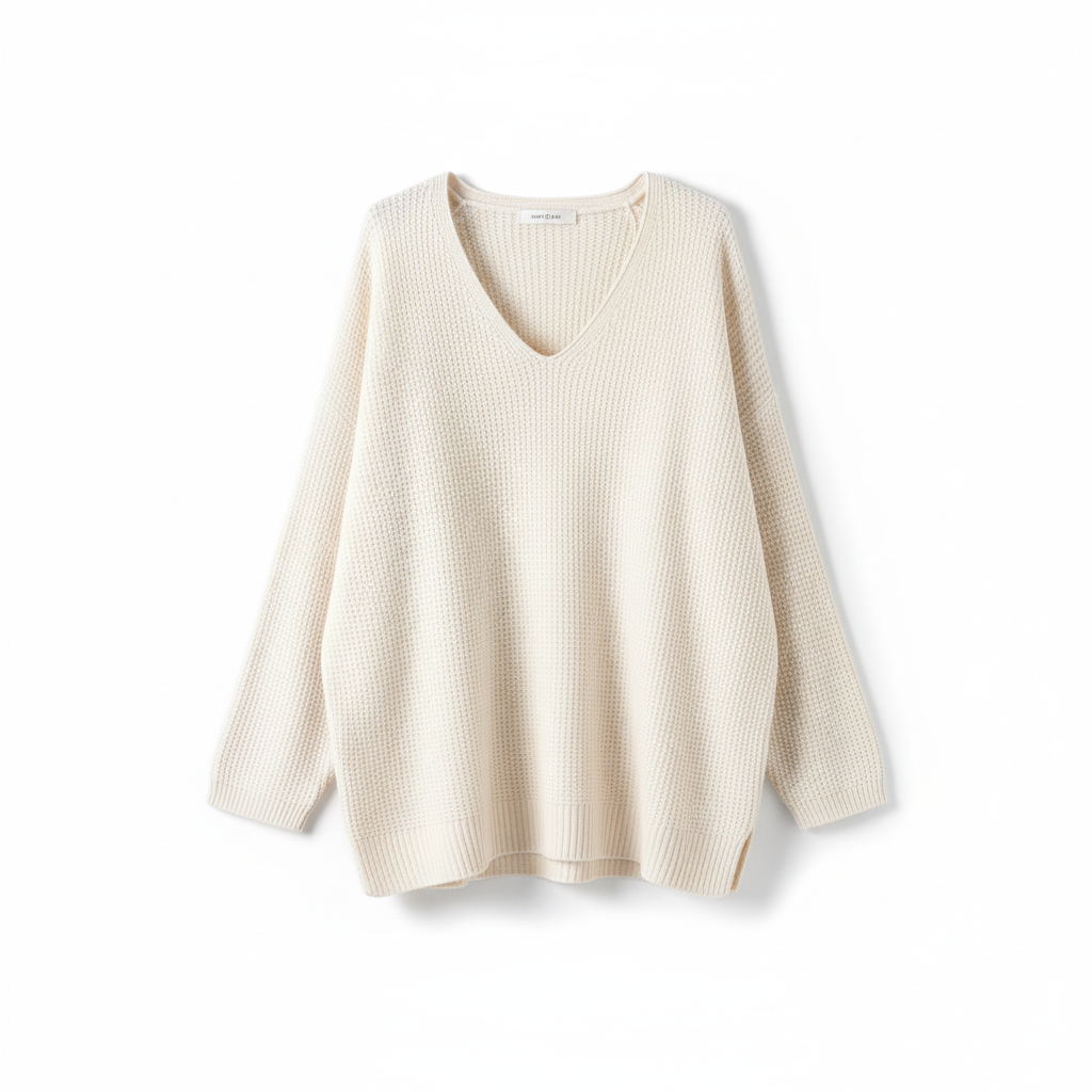CAMISOLA JEAN LOUIS FRANCOISE CREME DECOTE EM BICO LÃ LISO