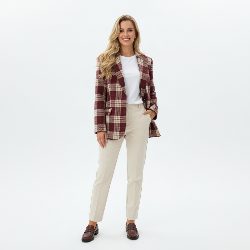 CASACO LUMINA BORDO BRANCO XADREZ BOLSO EMBUTIDO BLAZER