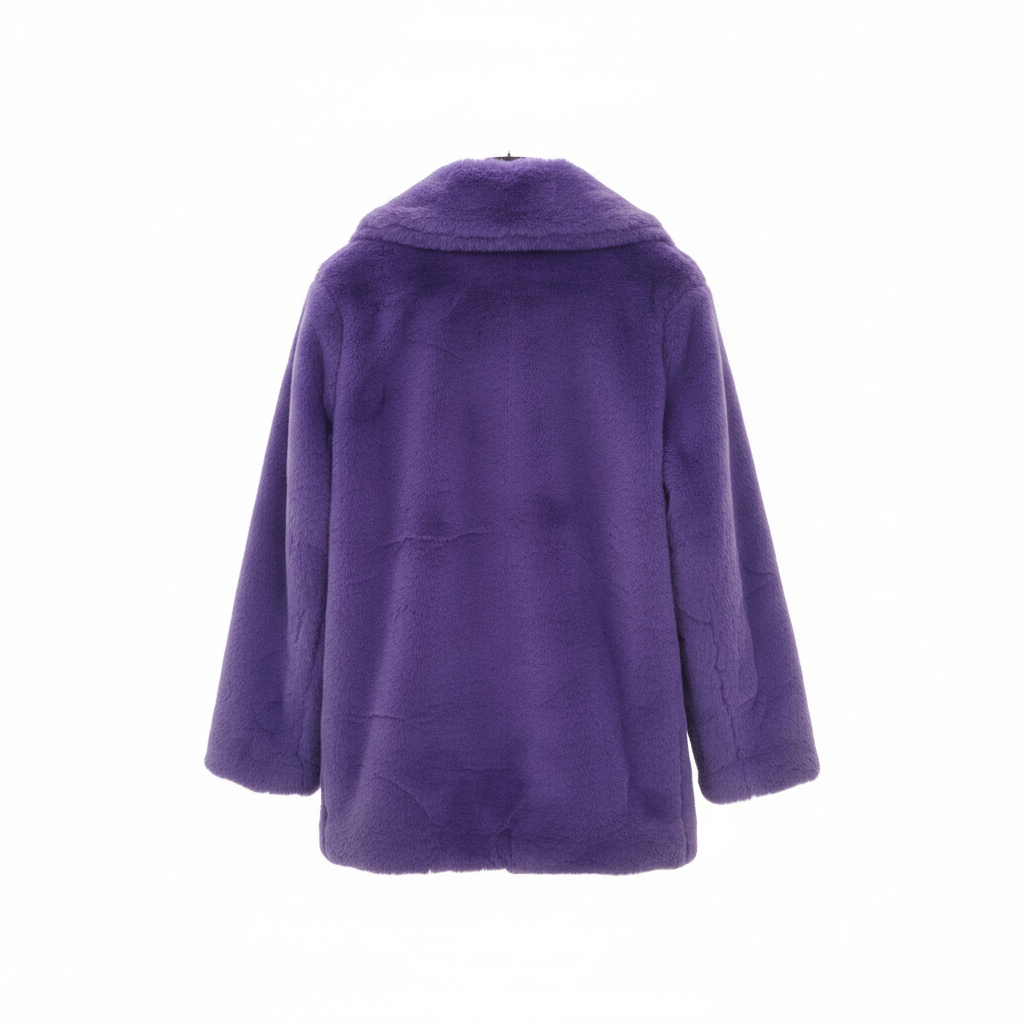 CASACO 3 DESY PELUCHE TEDDY MÉDIO LILÁS LAVANDA VELUDO PELOS BOTÕES DE PRESSÃO BOLSOS