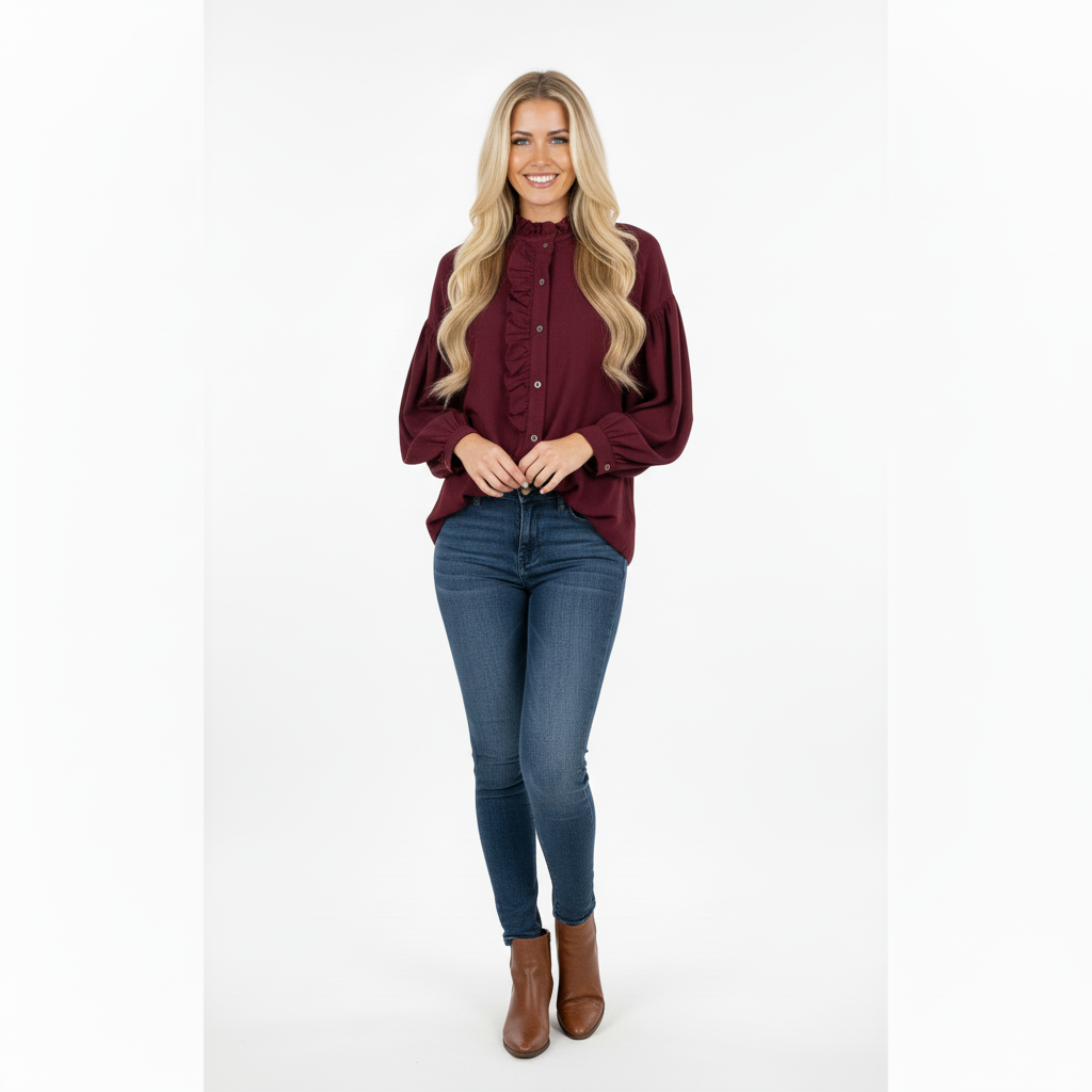 CAMISA CAMILLE FRANCE BORDO GOLA DRAPEADO MANGA CUMPRIDA BOTÕES D0ETALHE DRAPEADO