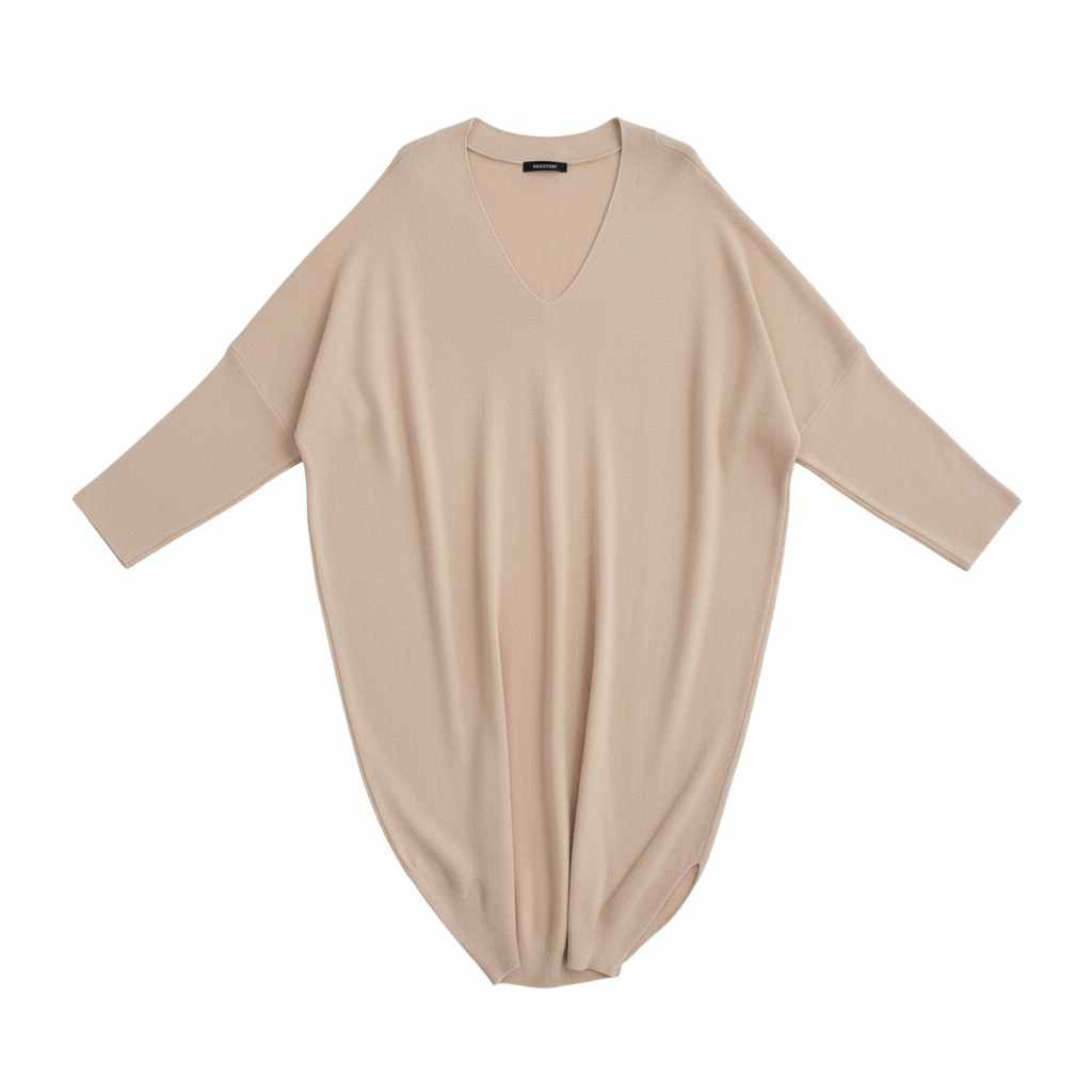 VESTIDO SINAIS VISIVEIS ROSE MANGA CUMPRIDA DECOTE EM BICO