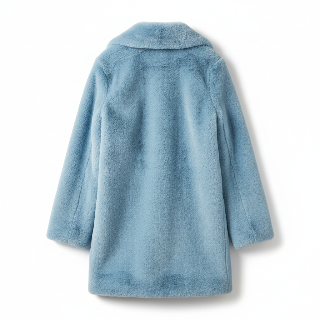 CASACO PELUCHE TEDDY MÉDIO AZUL VELUDO PELOS BOTÕES DE PRESSÃO BOLSOS