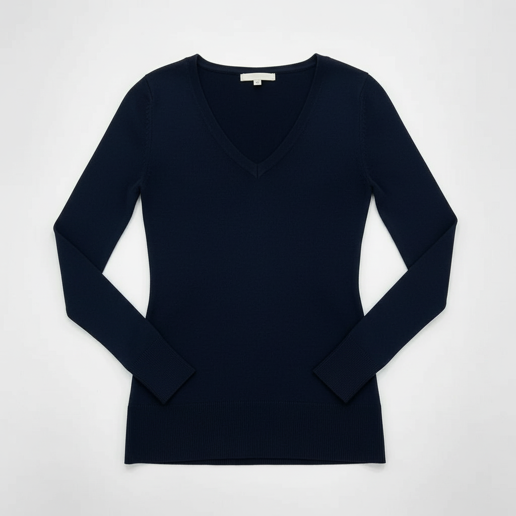 CAMISOLA VINCEOTTO AZUL ESCURO DECOTE EM BICO MANGA CUMPRIDA
