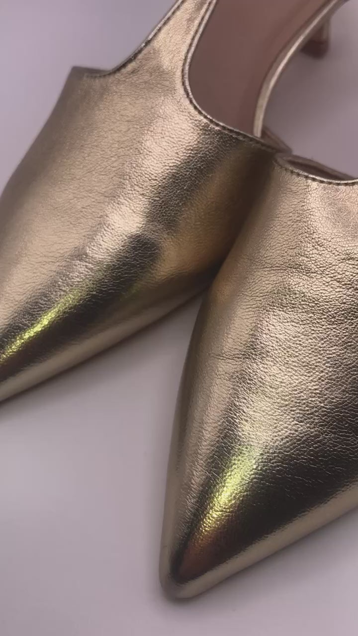 Sapatos de Salto Baixo Buonarotti Kitten Dourados com T-Strap Elegante; Biqueira Fina Senhora Vestuário Formal Casamento Festa Confortável