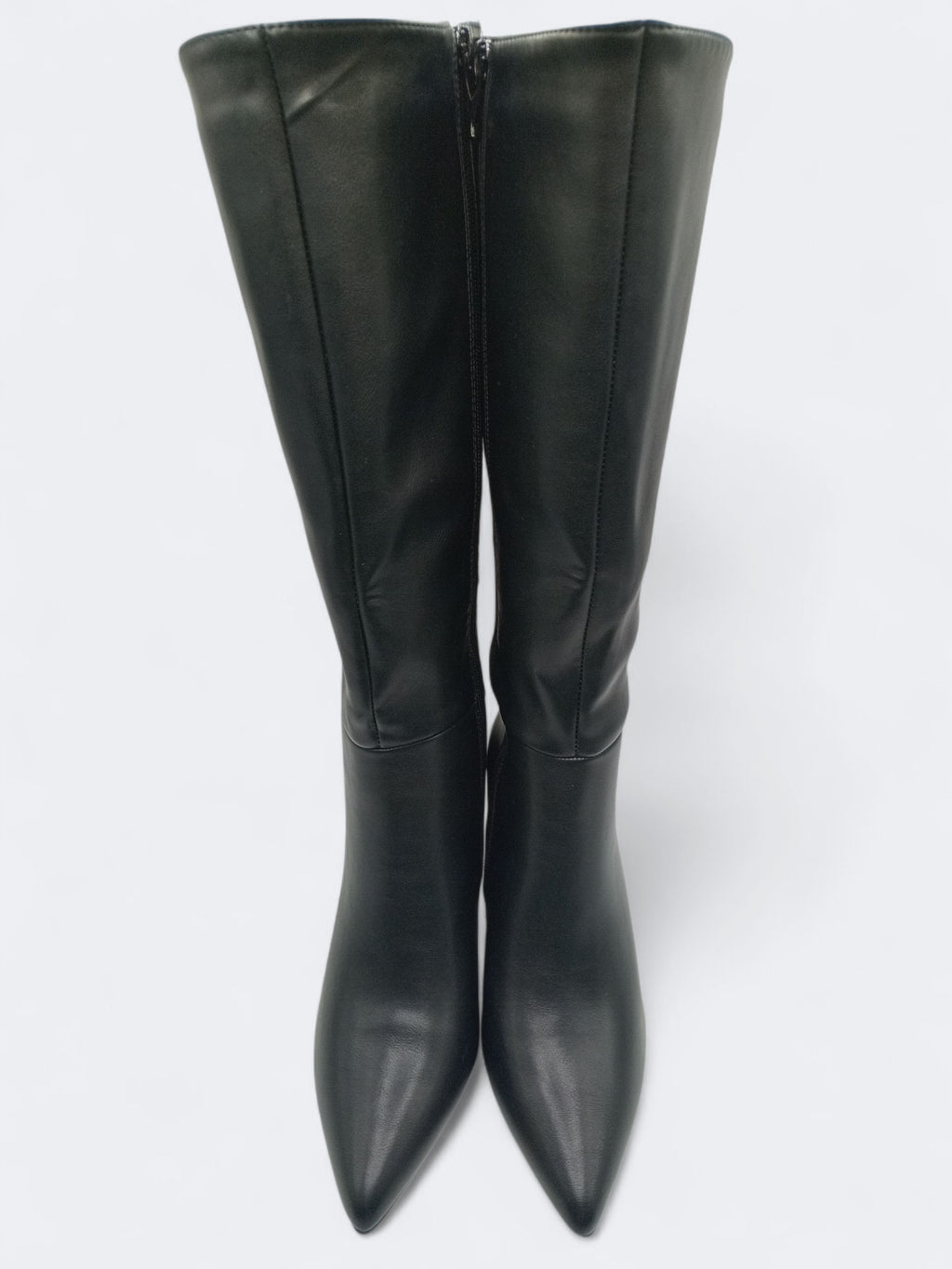 BOTA SALTO IDEAL SHOES PRETO ECO PELE CANO ALTO BICUDO ZIPER