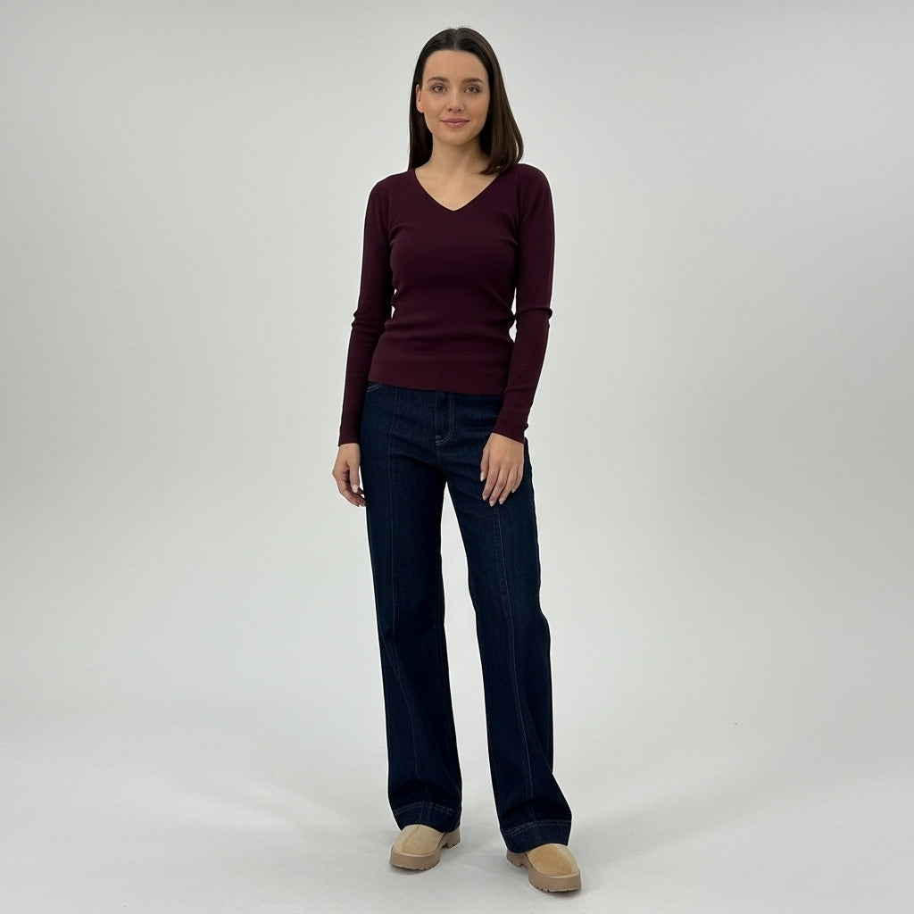CAMISOLA VINCEOTTO BORDO DECOTE EM BICO MANGA CUMPRIDA