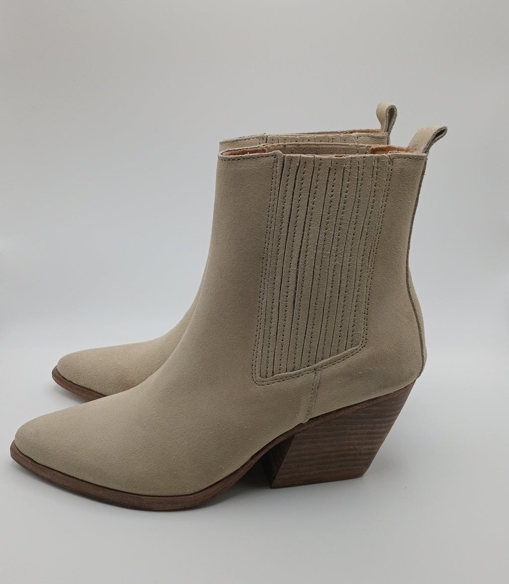 BOTA TEXANA CATARINA MARTINS CM BEGE COURO LATERAL CANELADO BICUDO
