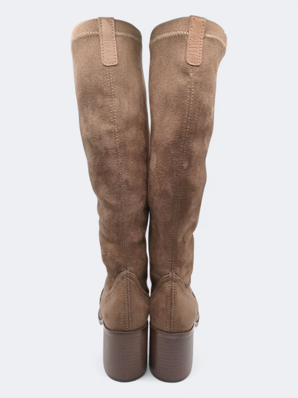 BOTA SALTO FENDA VEXED SHOES CASTANHO TECIDO CAMURÇA BICUDO ZIPER CANO ALTO