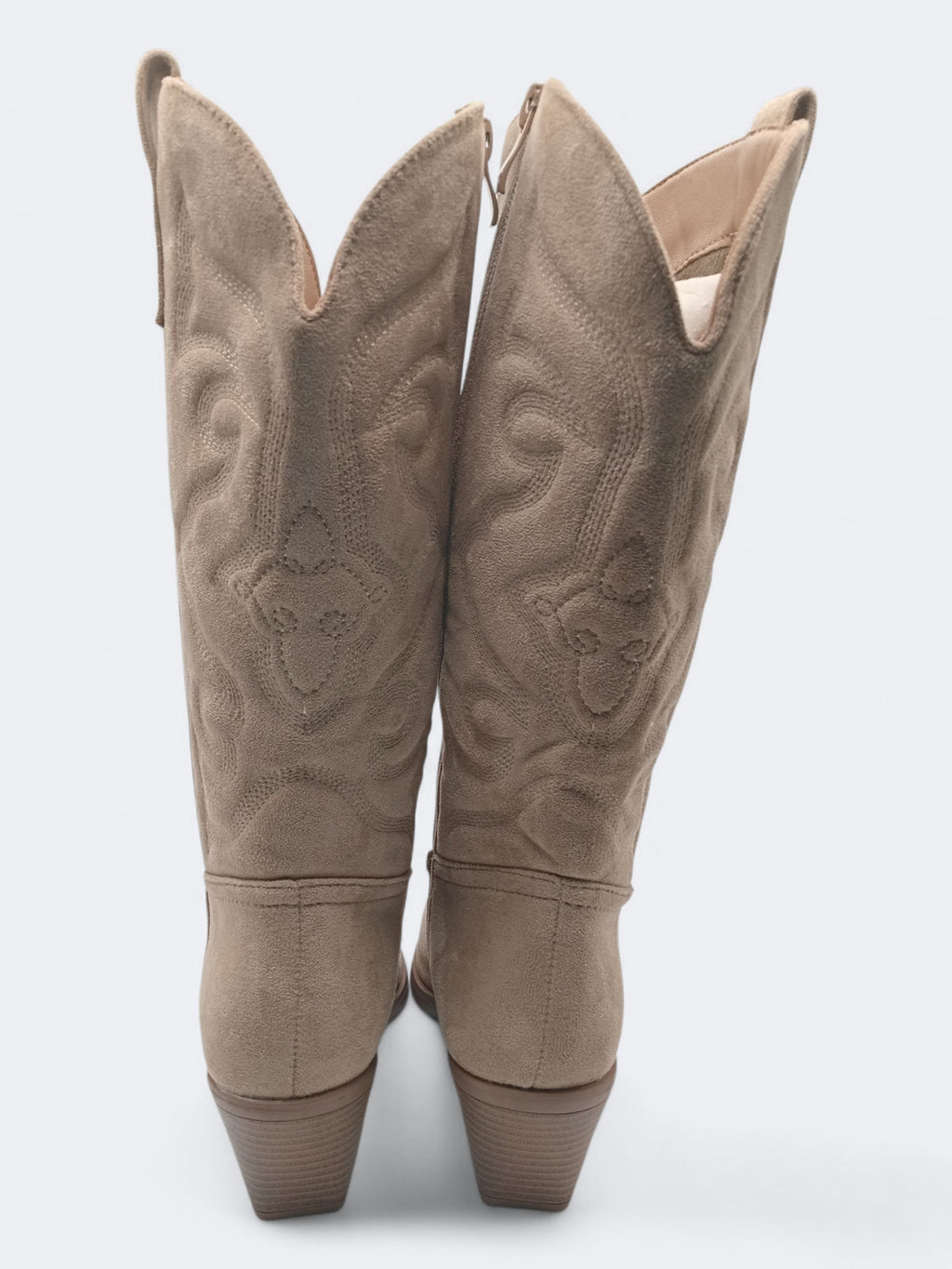 BOTA COWGIRL MARQUIIZ KHAKI BEGE CAMURÇA BORDADO ZIPER BICUDO