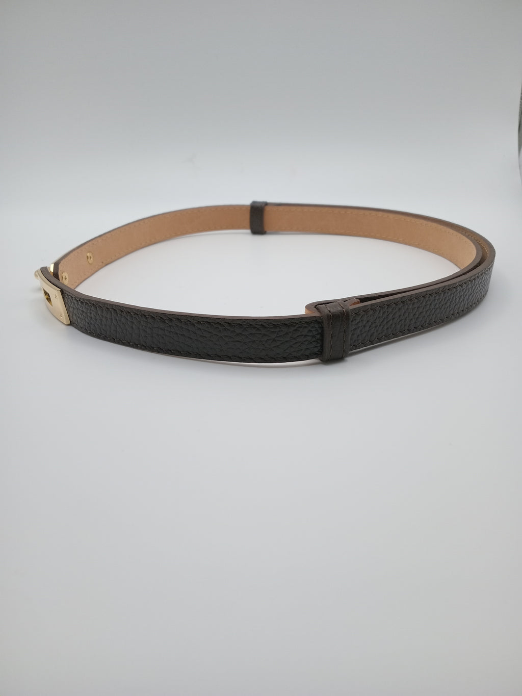 Cinto Vera Pelle Feminino Fino em Pele, Correia castanho escuro Ajustável com Fivela Dourada Elegante, Acessório de Moda de Luxo para Vestido e Calças
