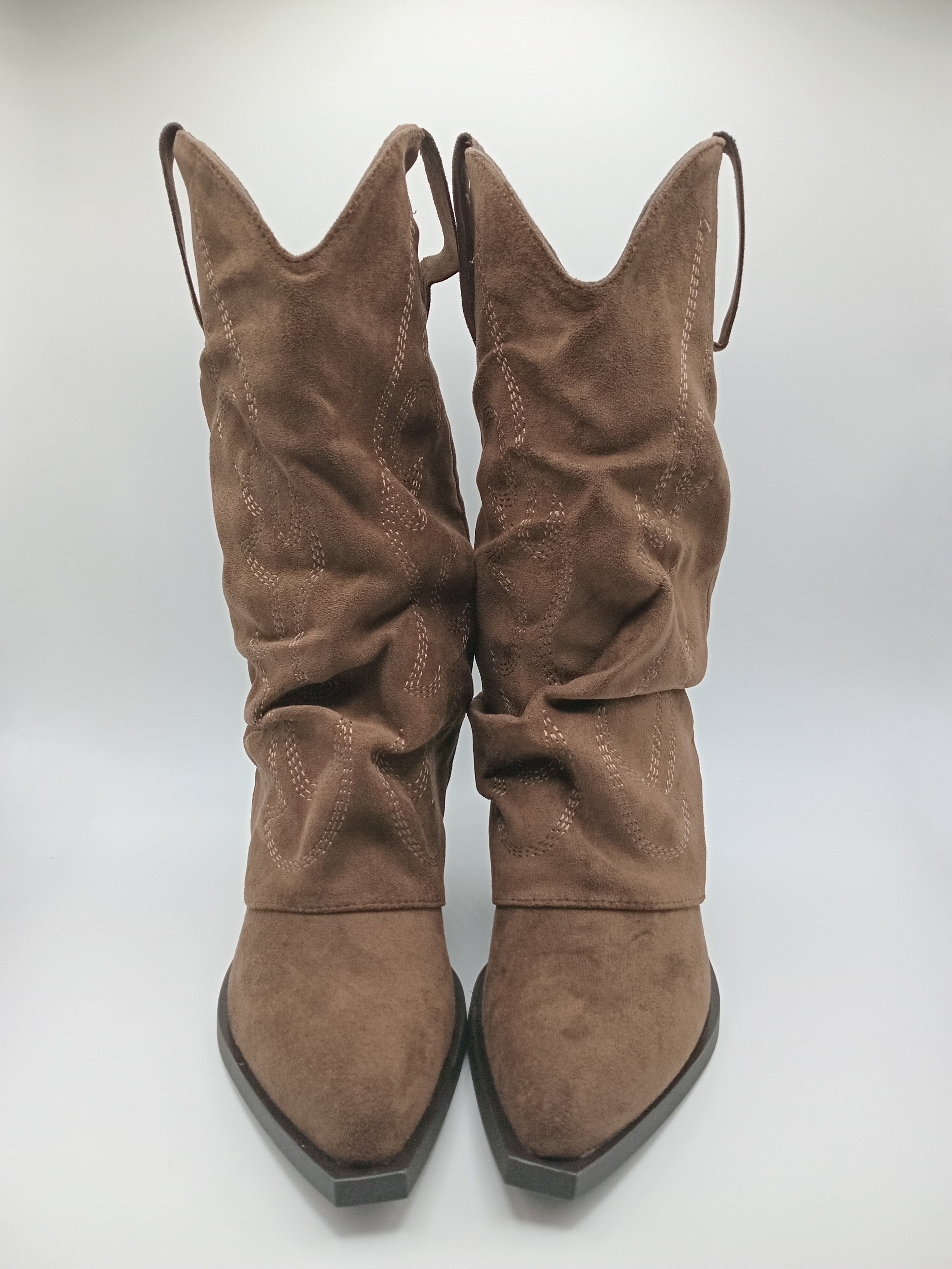 BOTA WESTERN IDEAL SHOES OLIVE CASTANHO ESCURO CAMURÇA BORDADO BICUDO ZIPER