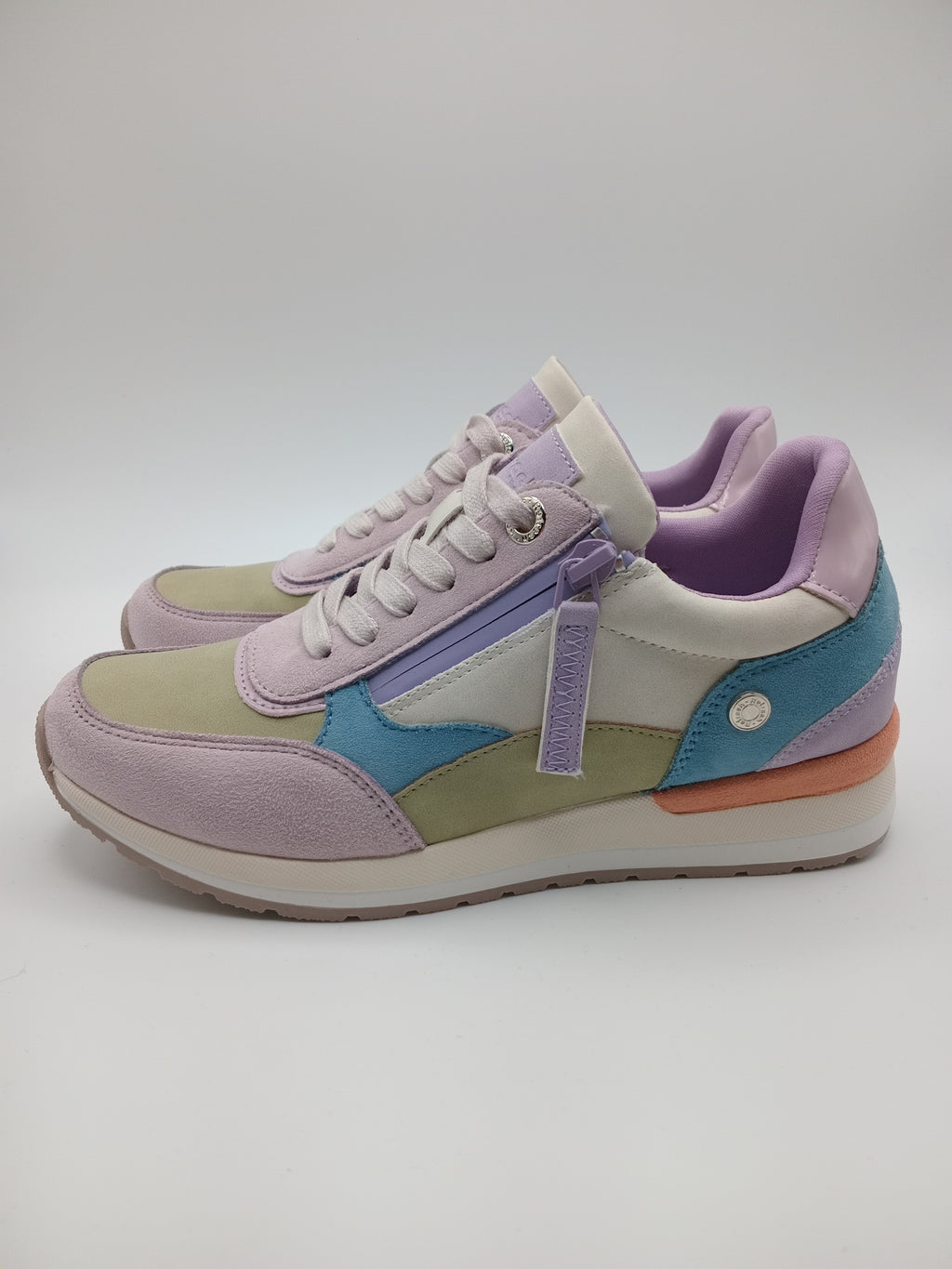 TÊNIS REFRESH LILAS CINZA AZUL TECIDO ABERTURA ZIPER LATERAL