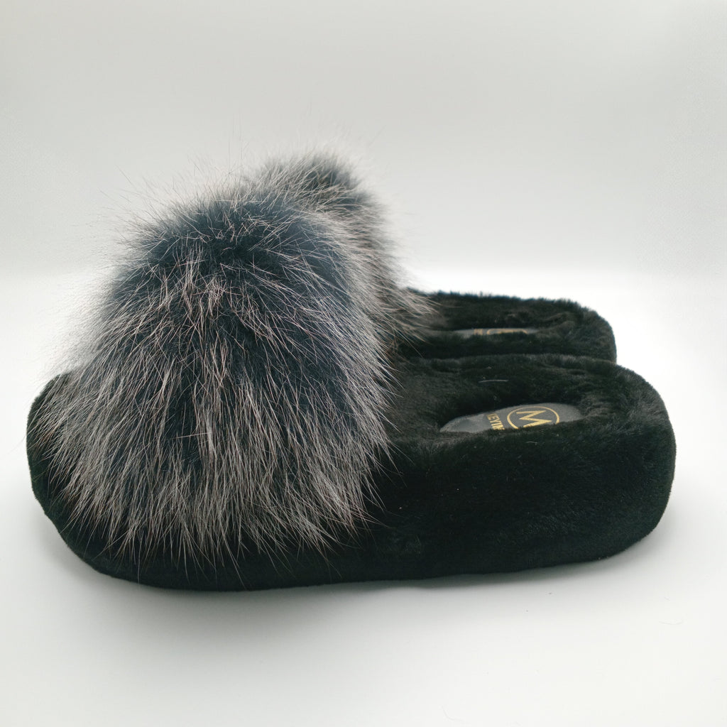 CHINELOS KEYMEI PRETO E BRANCO PELOS VELUDO