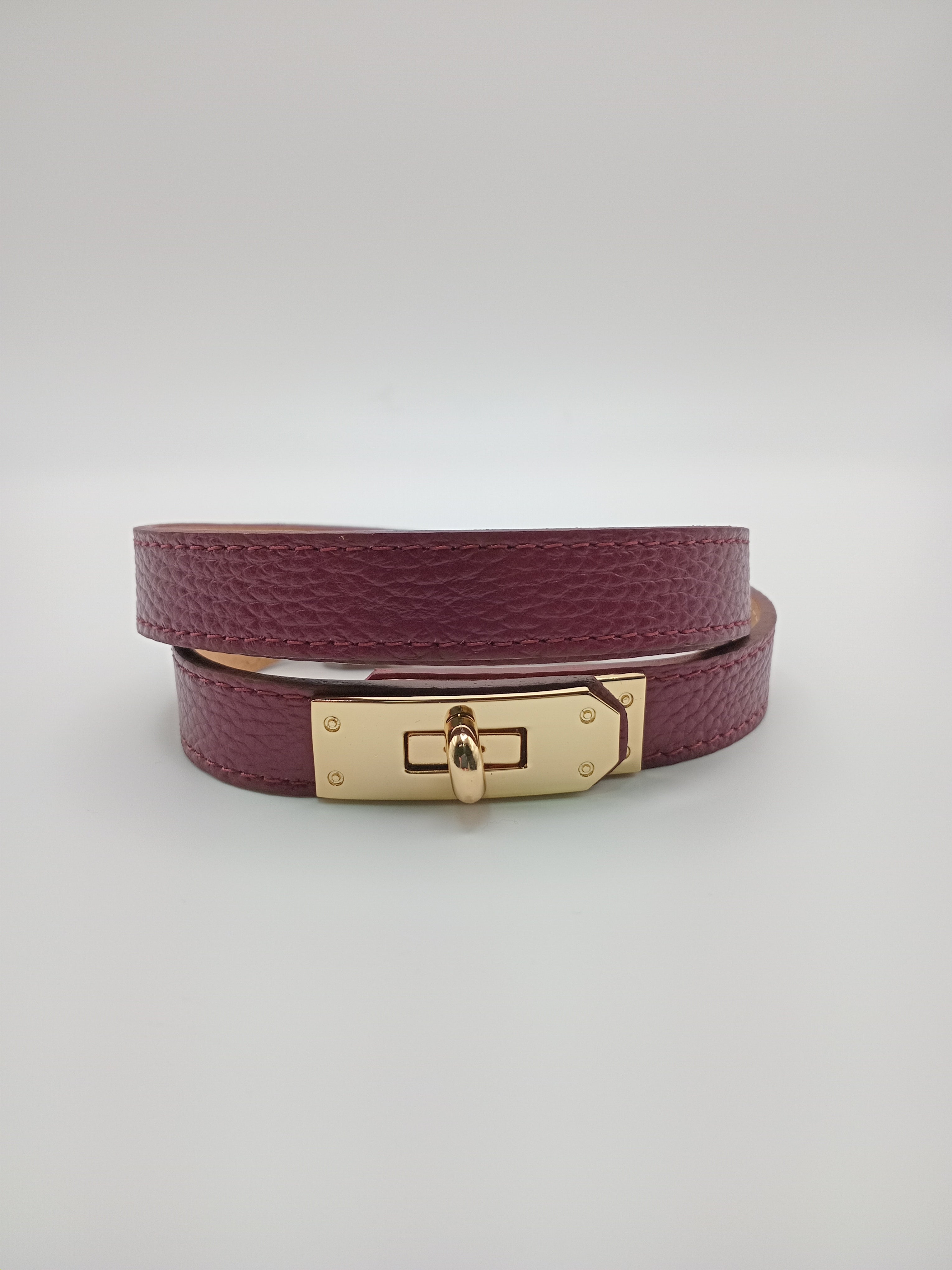 CINTO VERA PELLE BORDO VINHO FIVELA DOURADA REGULADOR COURO