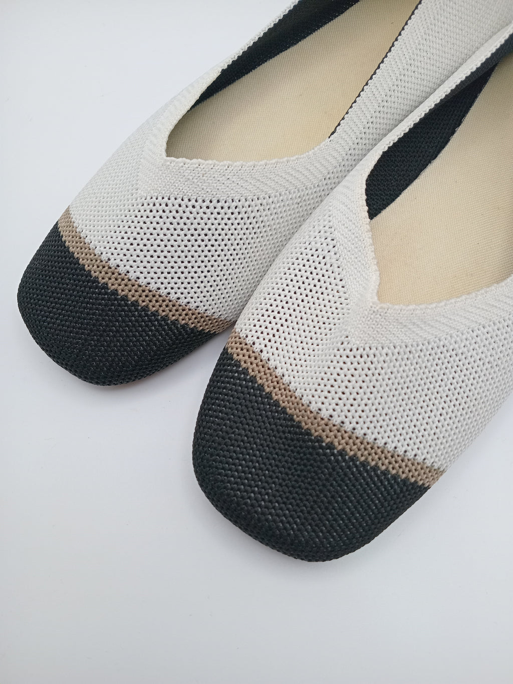 Sabrinas Confortáveis Fashion de Ponta Quadrada Malha Respirável Sem Atacadores; Sapatos Rasos Casuais Elegantes e Leves para Primavera e Verão; Design Moderno com Detalhe de Cor Contrastante.