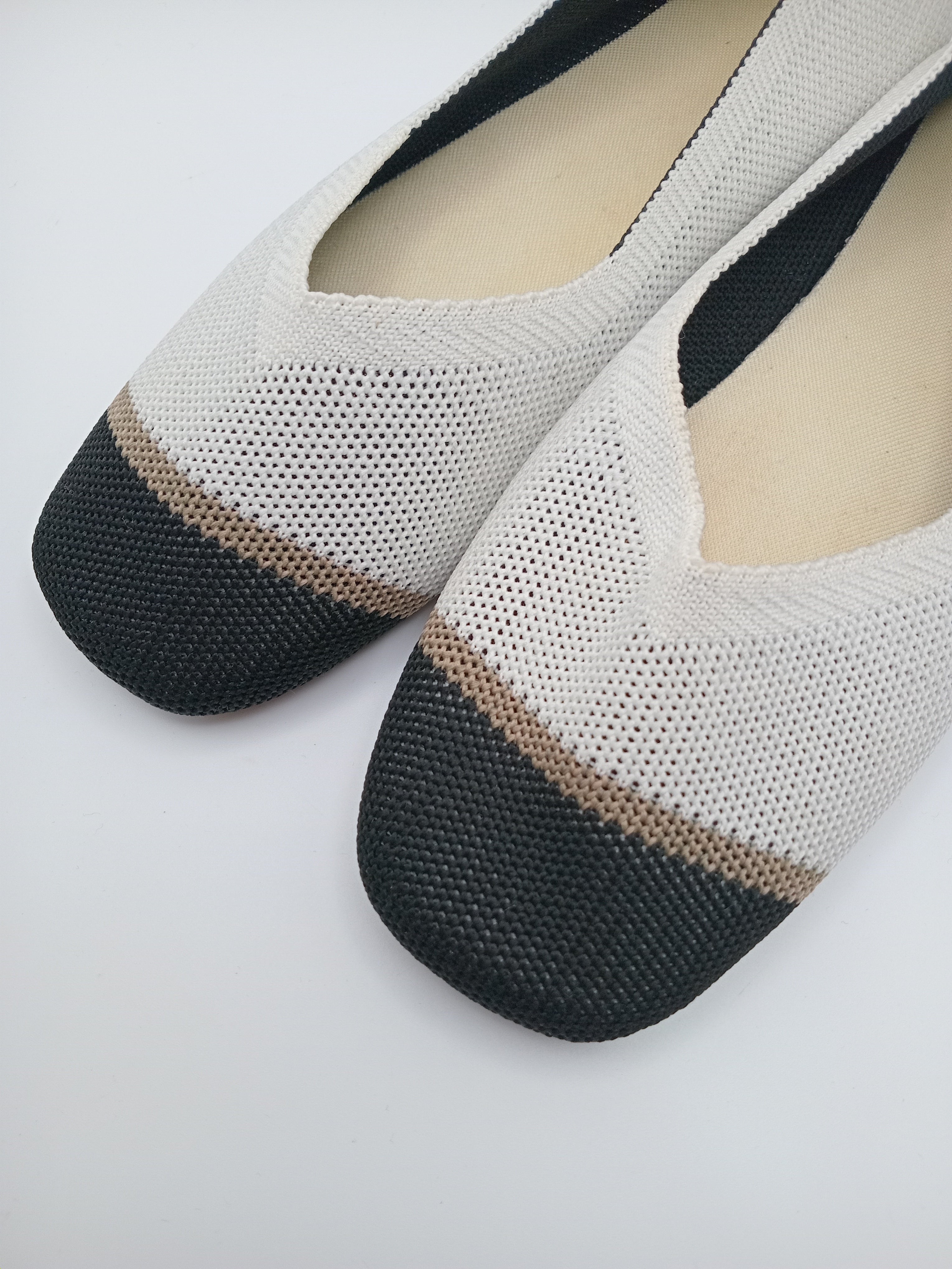 Sabrinas Confortáveis Fashion de Ponta Quadrada Malha Respirável Sem Atacadores; Sapatos Rasos Casuais Elegantes e Leves para Primavera e Verão; Design Moderno com Detalhe de Cor Contrastante.