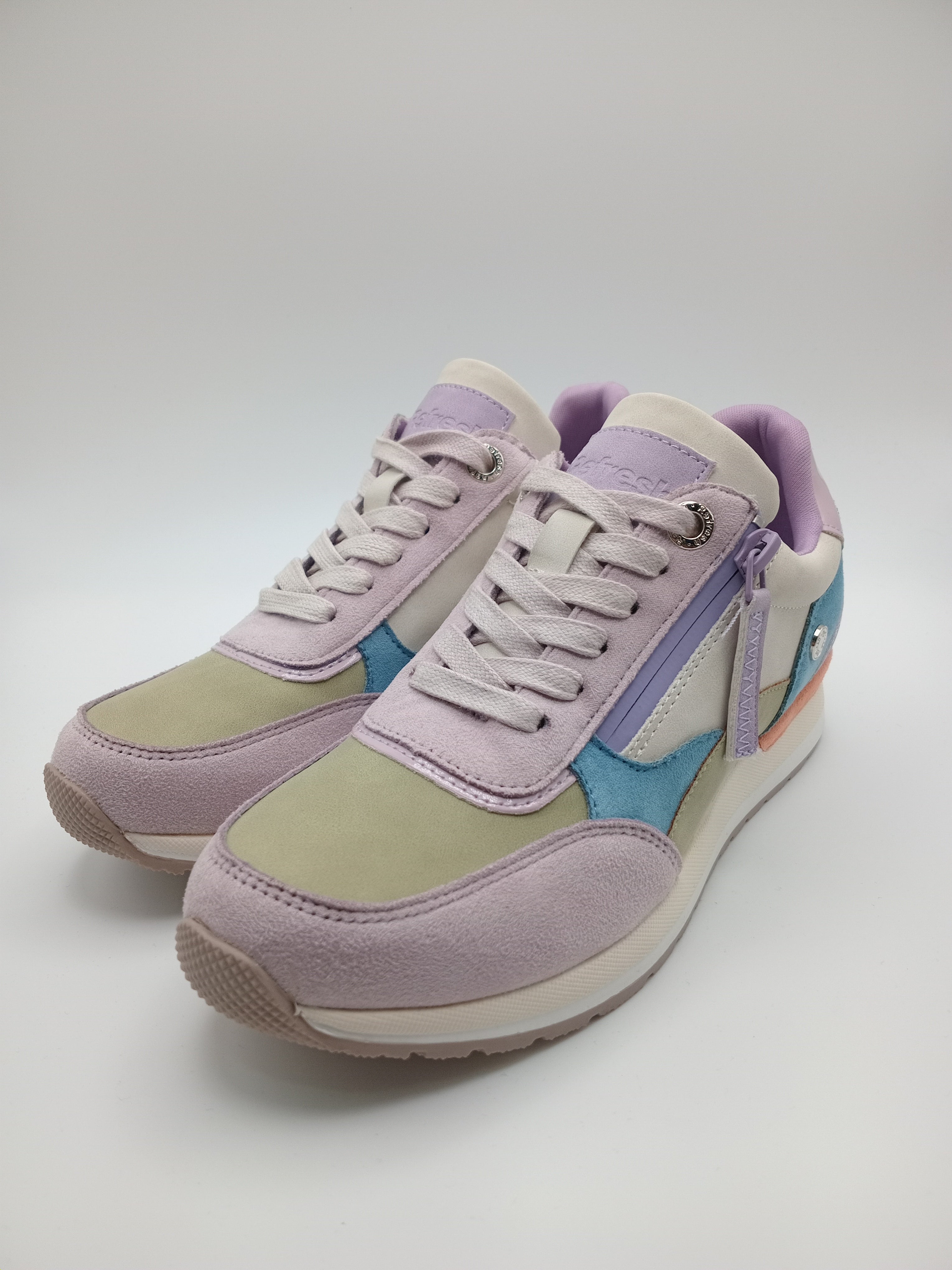 TÊNIS REFRESH LILAS CINZA AZUL TECIDO ABERTURA ZIPER LATERAL