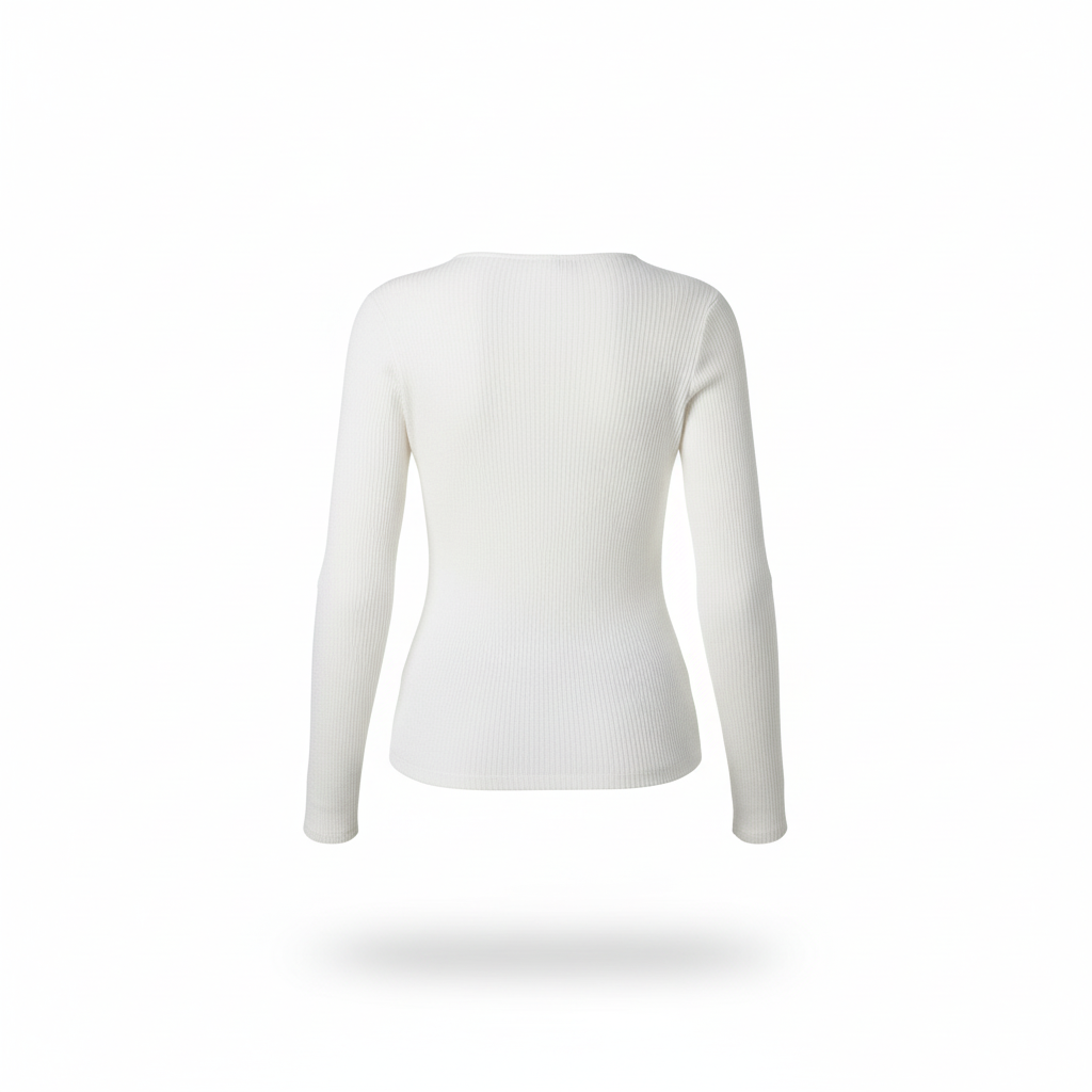 CAMISOLA VINCEOTTO CREME DECOTE EM BICO MANGA CUMPRIDA
