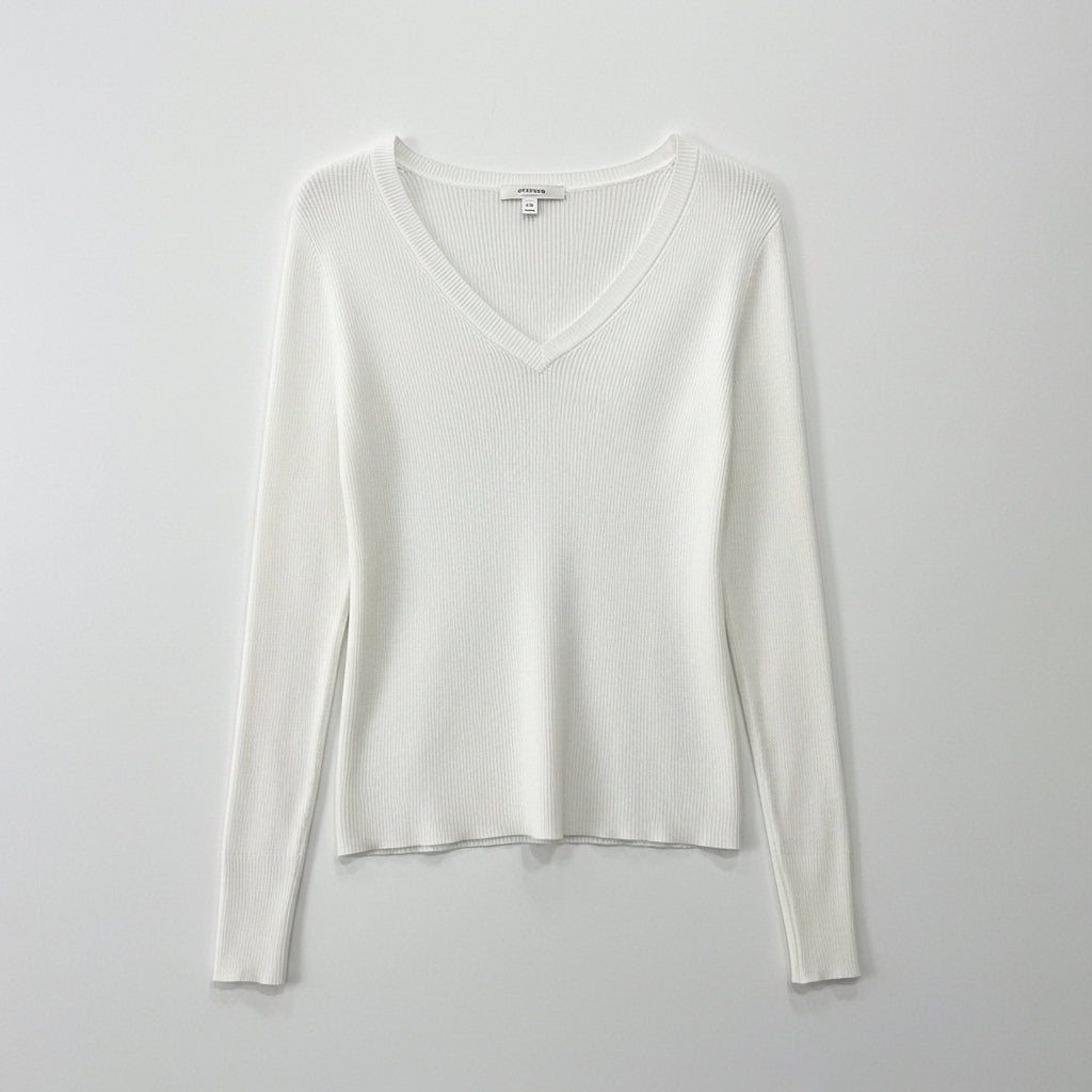CAMISOLA VINCEOTTO CREME DECOTE EM BICO MANGA CUMPRIDA