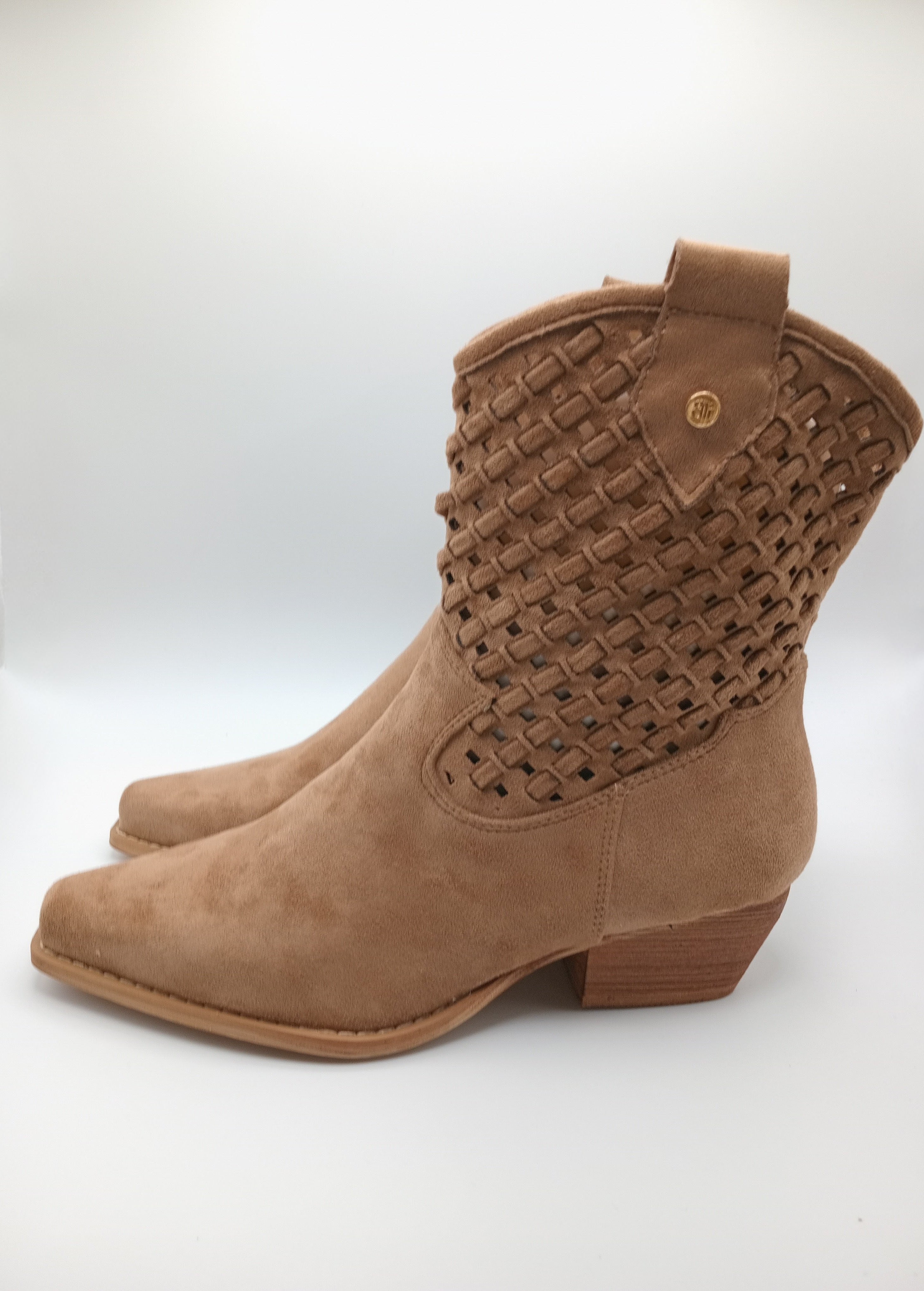 BOTA TEXANA MACADI CASTANHO CAMURÇA MACRAME BICUDO QUADRADO ZIPER