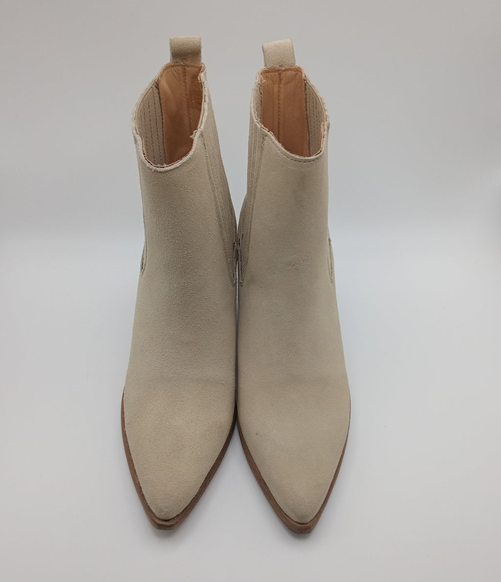 BOTA TEXANA CATARINA MARTINS CM BEGE COURO LATERAL CANELADO BICUDO