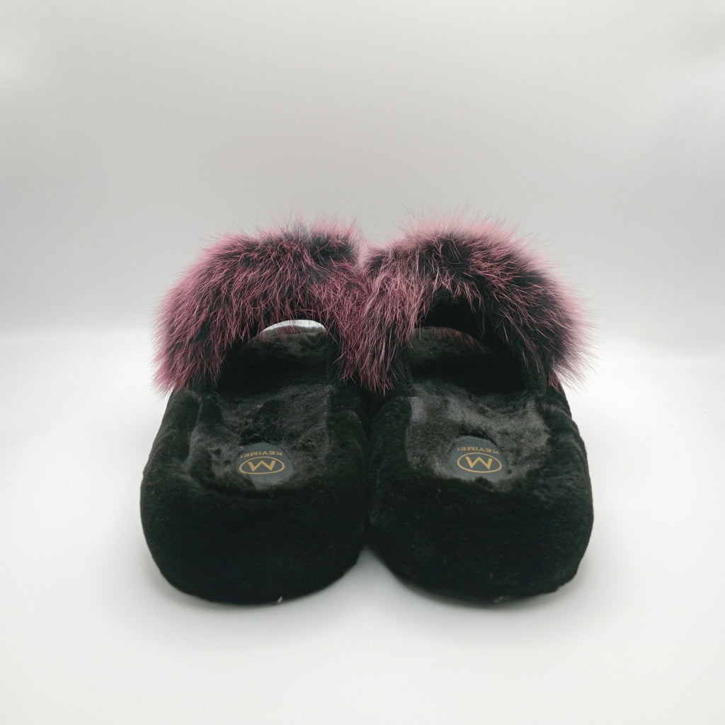 CHINELOS KEYMEI PRETO E ROSA PELOS VELUDO