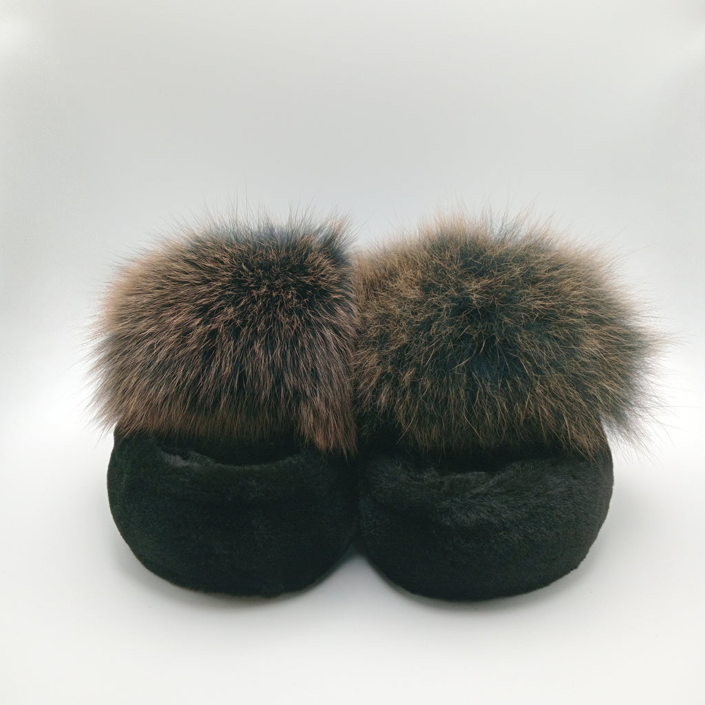 CHINELOS KEYMEI PRETO E CASTANHO PELOS VELUDO