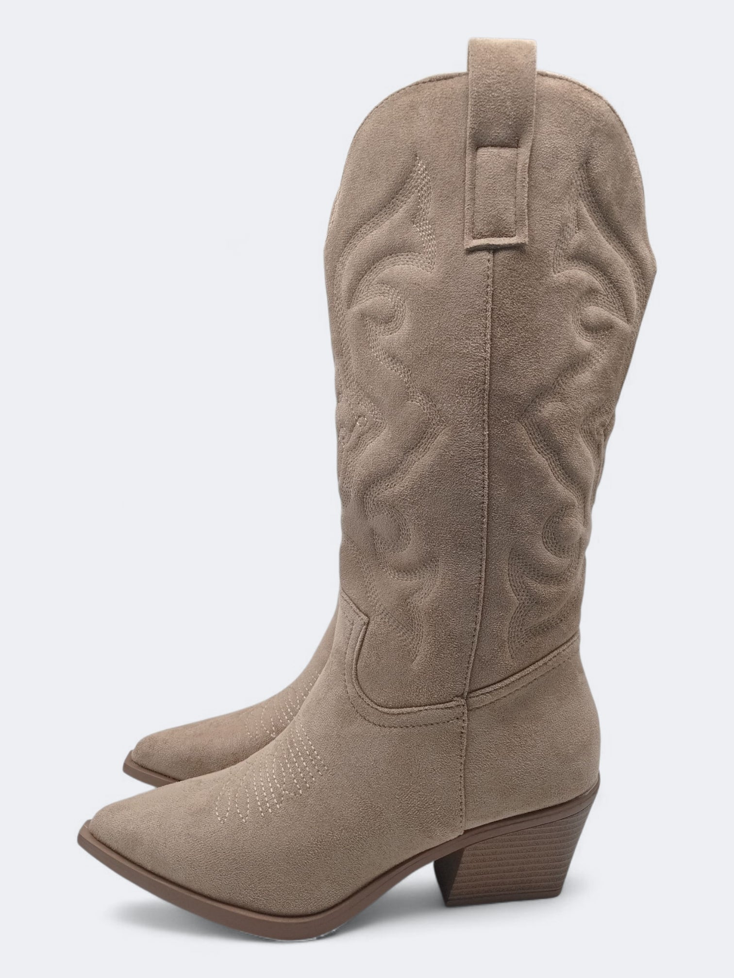 BOTA COWGIRL MARQUIIZ KHAKI BEGE CAMURÇA BORDADO ZIPER BICUDO