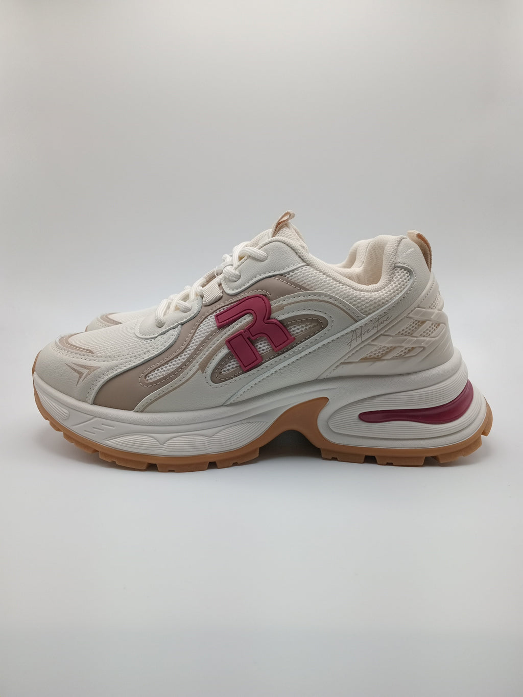 TÊNIS REFRESH BRANCO VERMELHO BEGE NUDE TECIDO SPORT